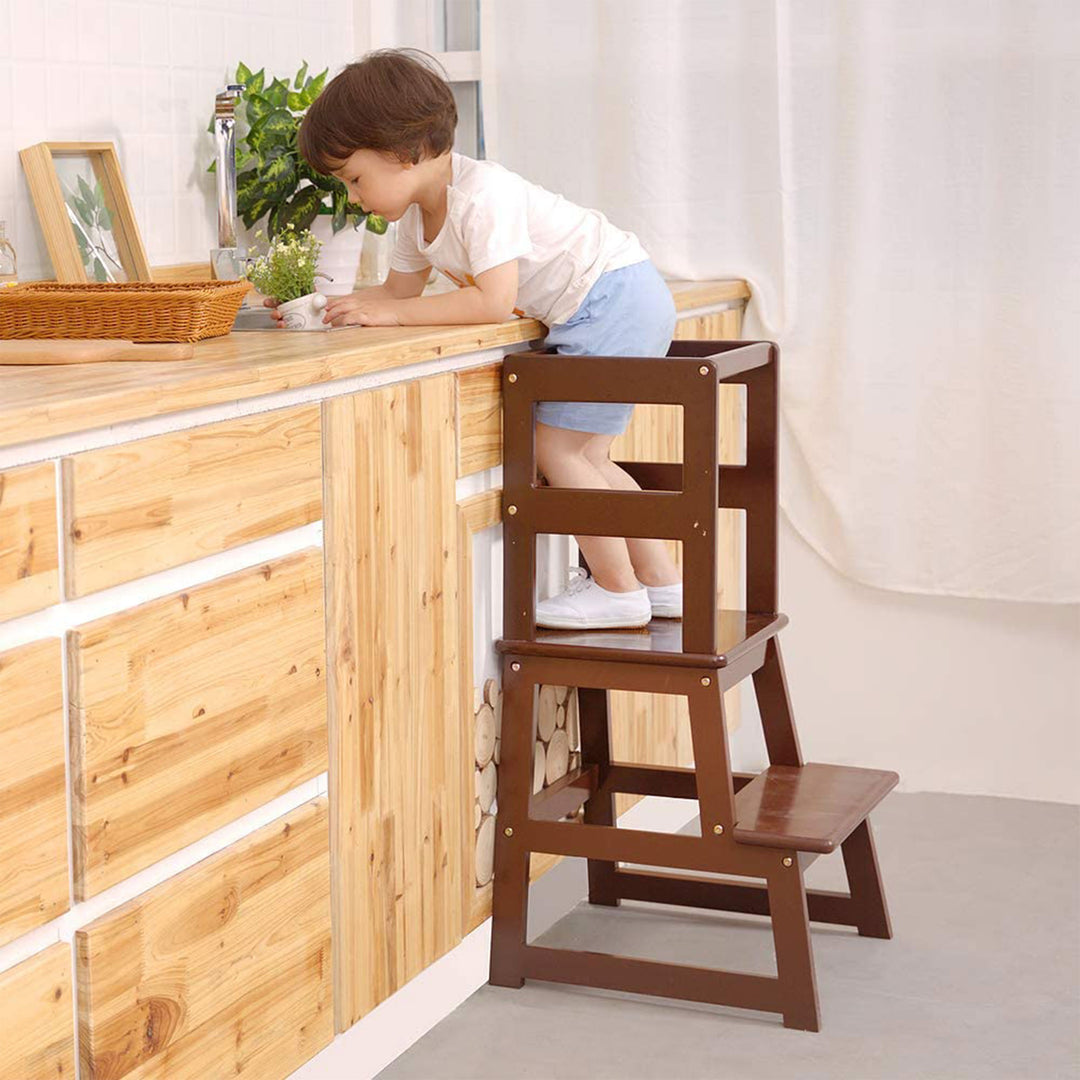 SDADI Kids Kitchen Step Stool Holds up to 150 Pounds with Safety Rail, Espresso - VMInnovations