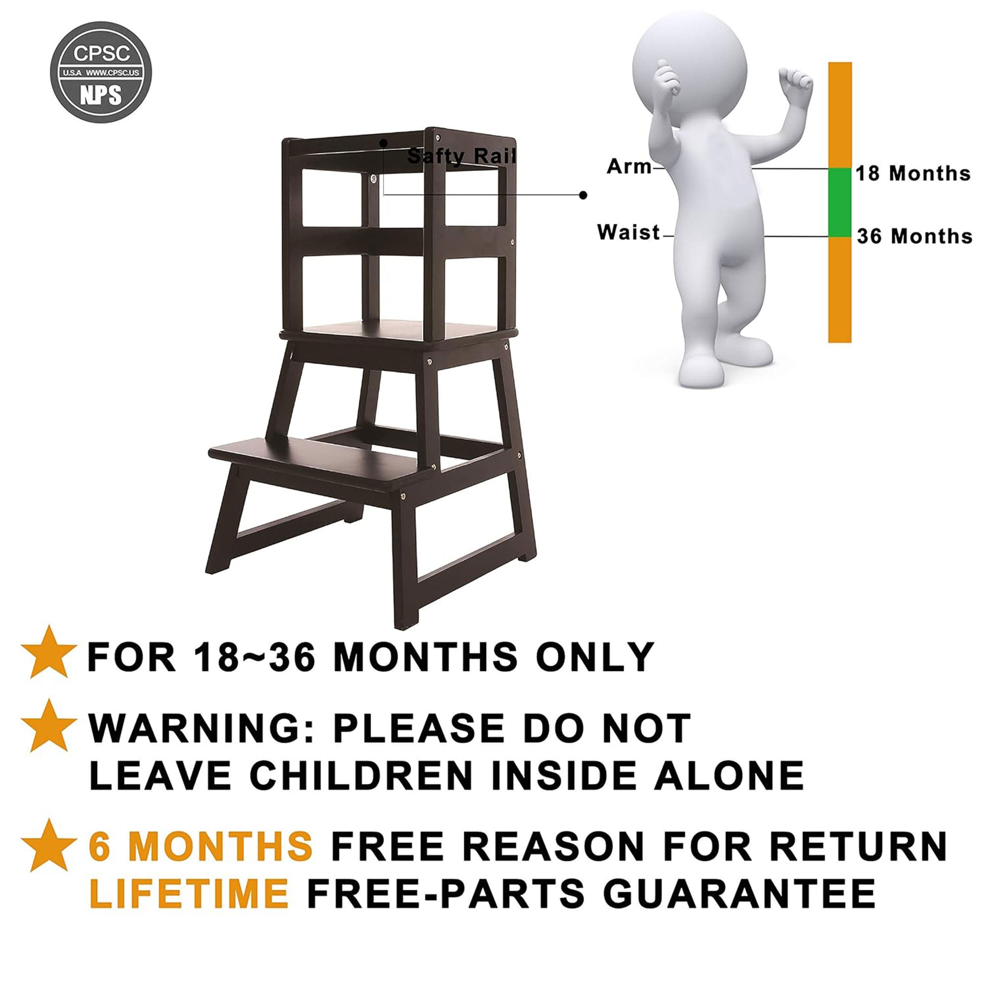 SDADI Kids Kitchen Step Stool Holds up to 150lbs with Safety Rail, Black (Used) - VMInnovations