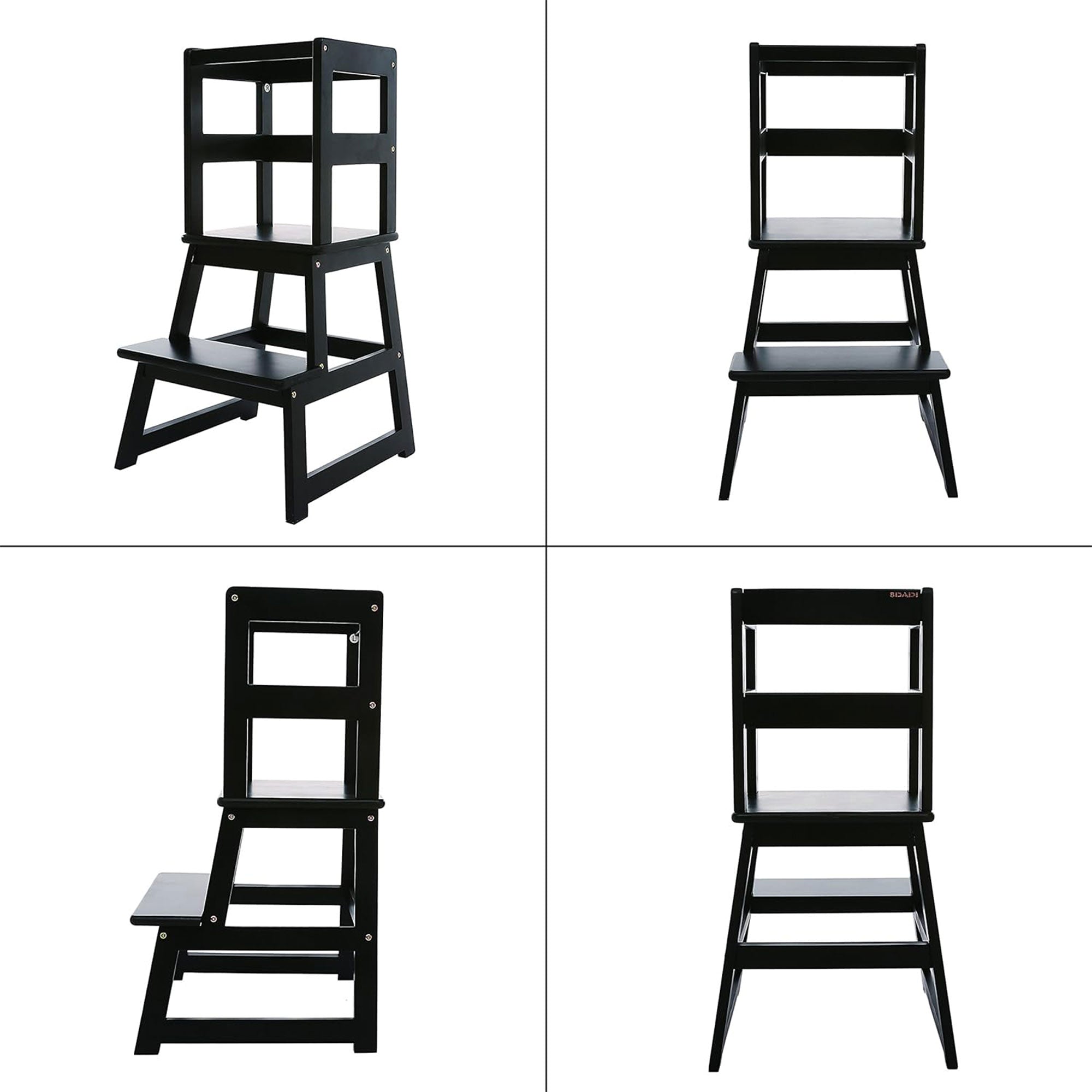 SDADI Kids Kitchen Step Stool Holds up to 150lbs with Safety Rail, Black (Used) - VMInnovations
