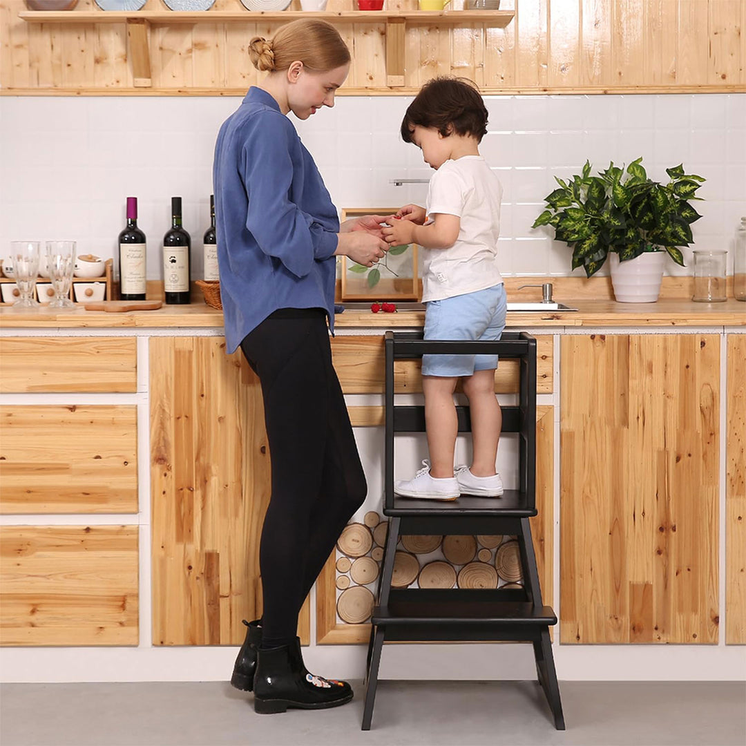 SDADI Kids Kitchen Step Stool Holds up to 150 Pounds with Safety Rail, Black - VMInnovations