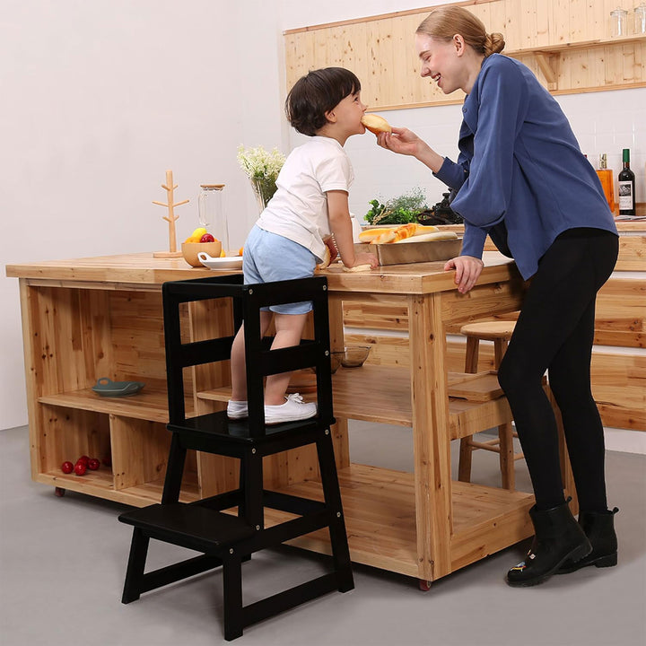 SDADI Kids Kitchen Step Stool Holds up to 150 Pounds with Safety Rail, Black - VMInnovations
