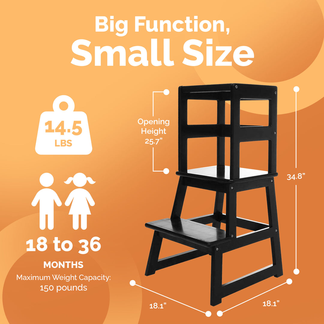 SDADI Kids Kitchen Step Stool Holds up to 150 Pounds with Safety Rail, Black - VMInnovations