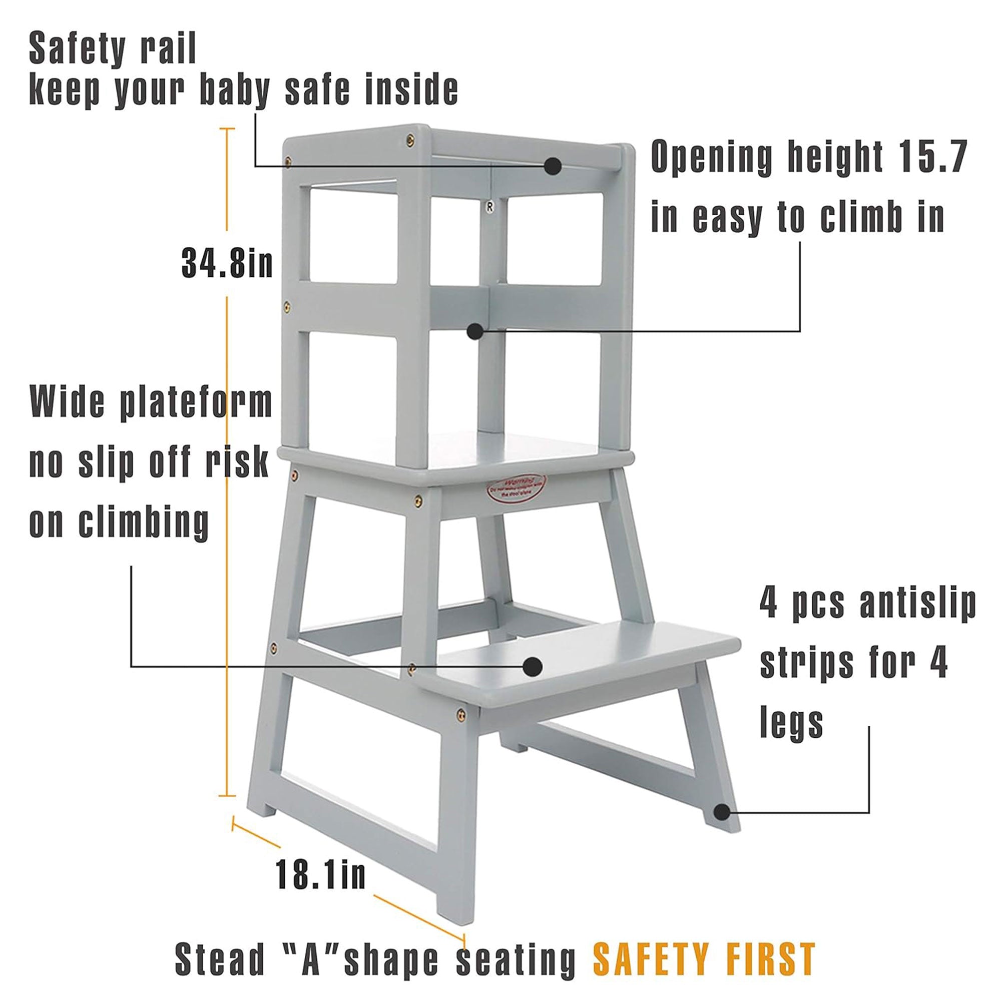 SDADI Kids Kitchen Step Stool Holds up to 150 Pounds with Safety Rail,Gray(Used) - VMInnovations