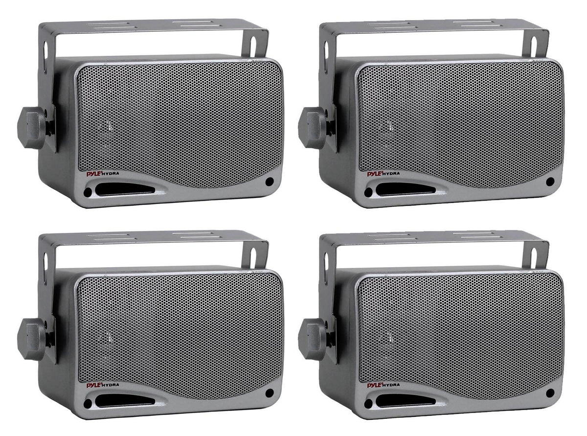 4) PYLE PLMR24S 3.5" 400 Watt Marine Audio Water Proof Mini-Box Speaker System