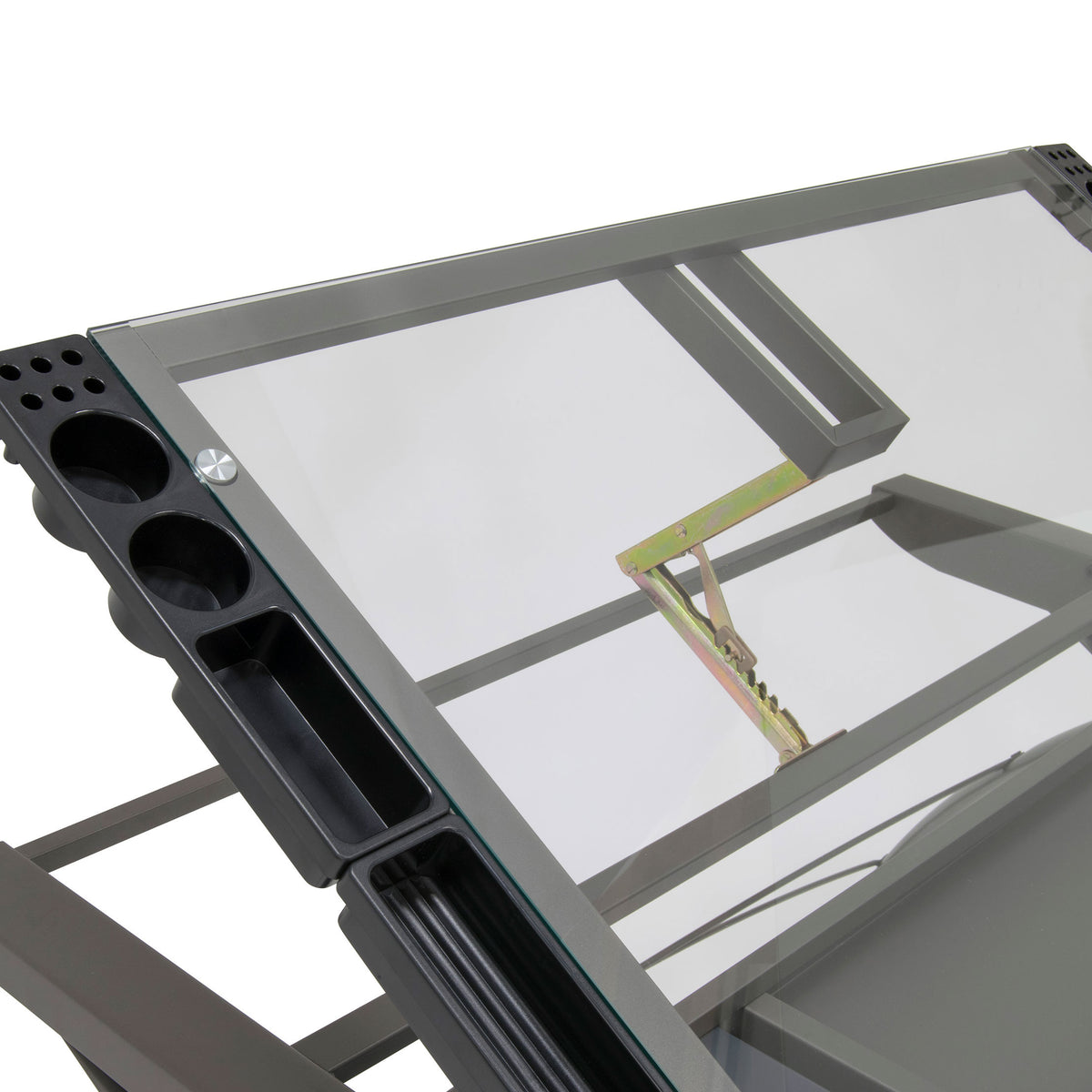 SD Studio Designs Futura Metal and Glass Desk, Pewter / Clear Glass (Open Box)