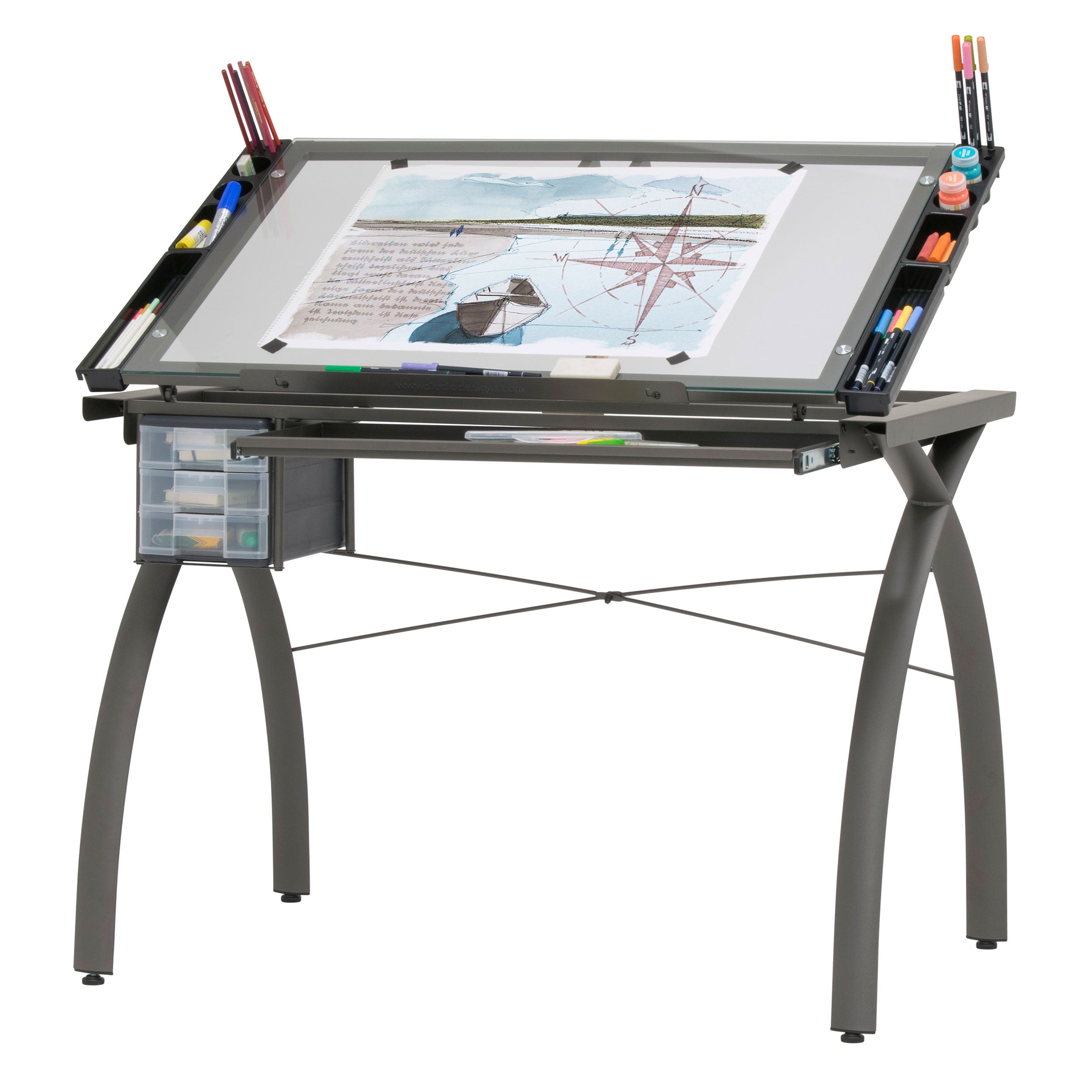 SD Studio Designs Futura Metal and Glass Desk, Pewter / Clear Glass (Open Box)