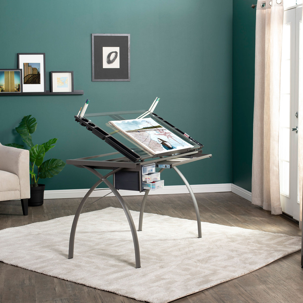 SD Studio Designs Futura Metal and Glass Desk, Pewter / Clear Glass (Open Box)