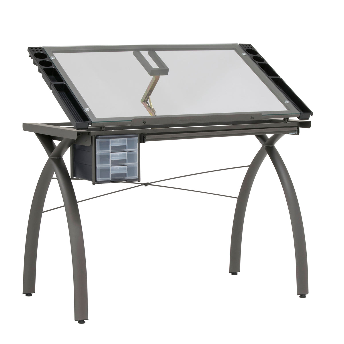 SD Studio Designs Futura Metal and Glass Desk, Pewter / Clear Glass (Open Box)
