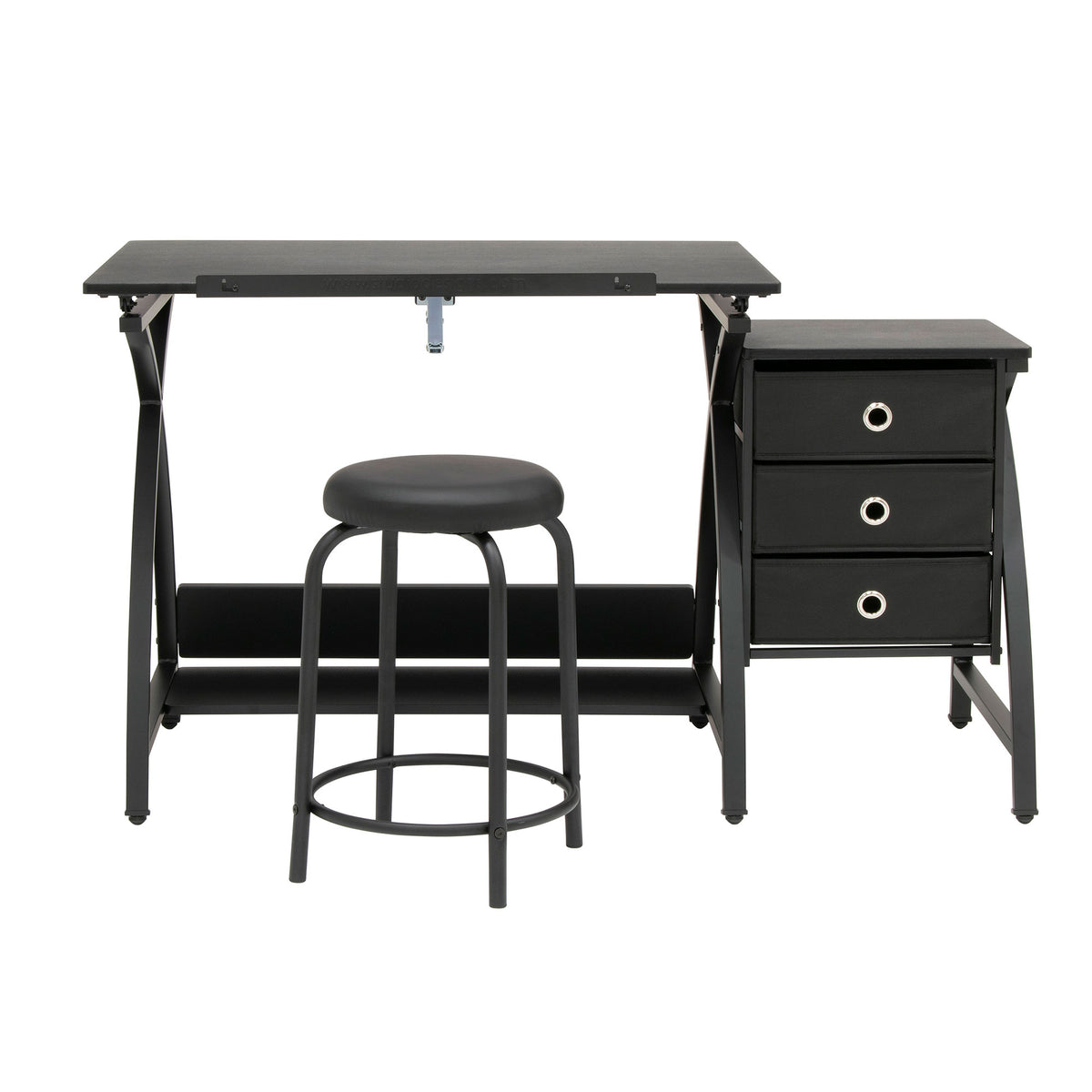 Studio Designs 2-Piece Craft Adjustable Tabletop w/ Storage & Stool Black (Used)