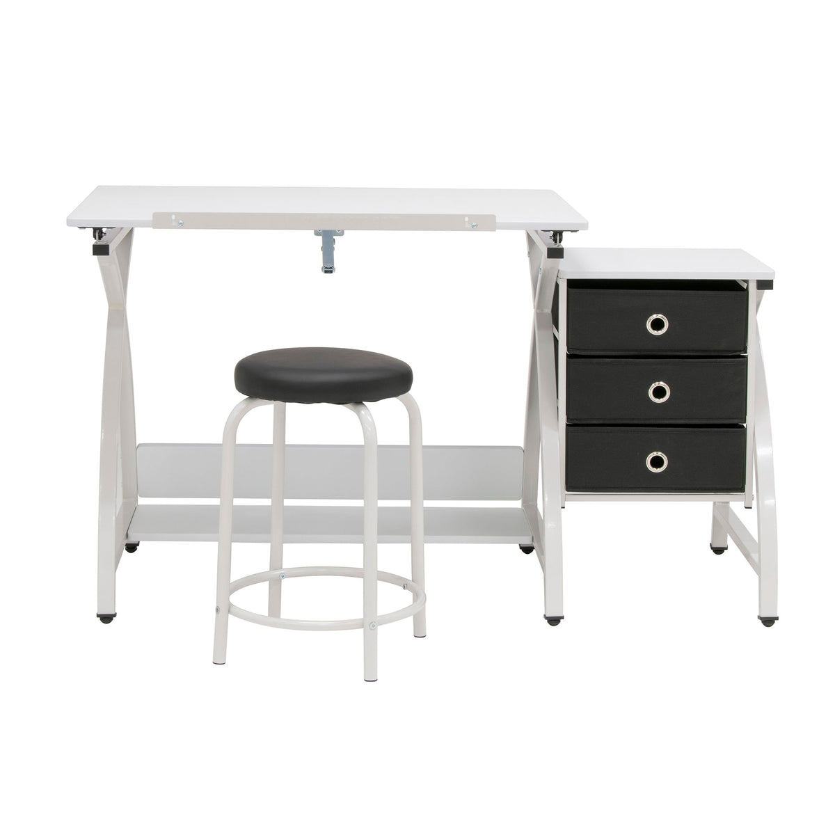 Studio Designs 2 Piece Table with Adjustable Top and Stool, White (Open Box)
