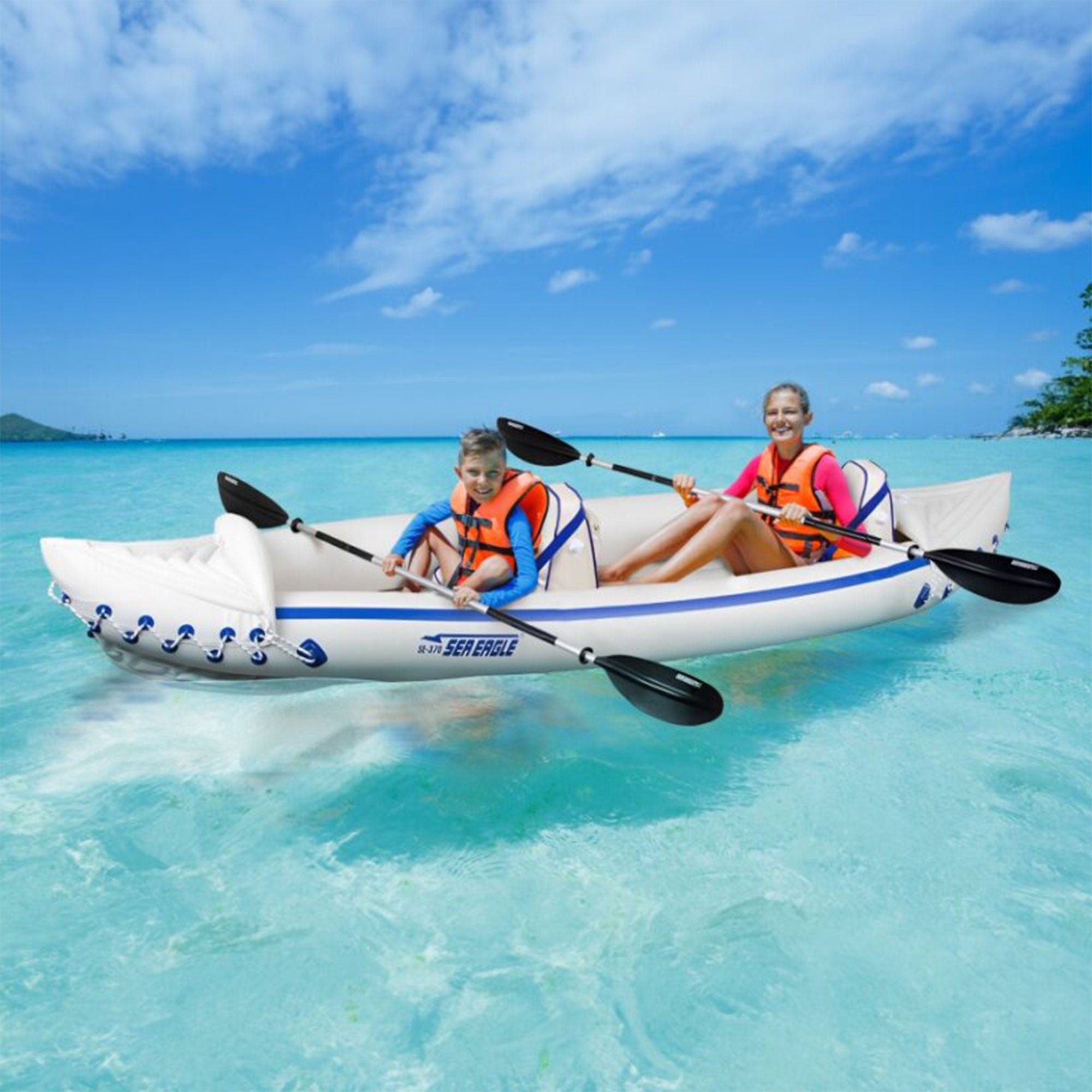 Sea Eagle 370 Pro 3 Person Inflatable Kayak Canoe Boat w/ Paddles (Open Box) - VMInnovations