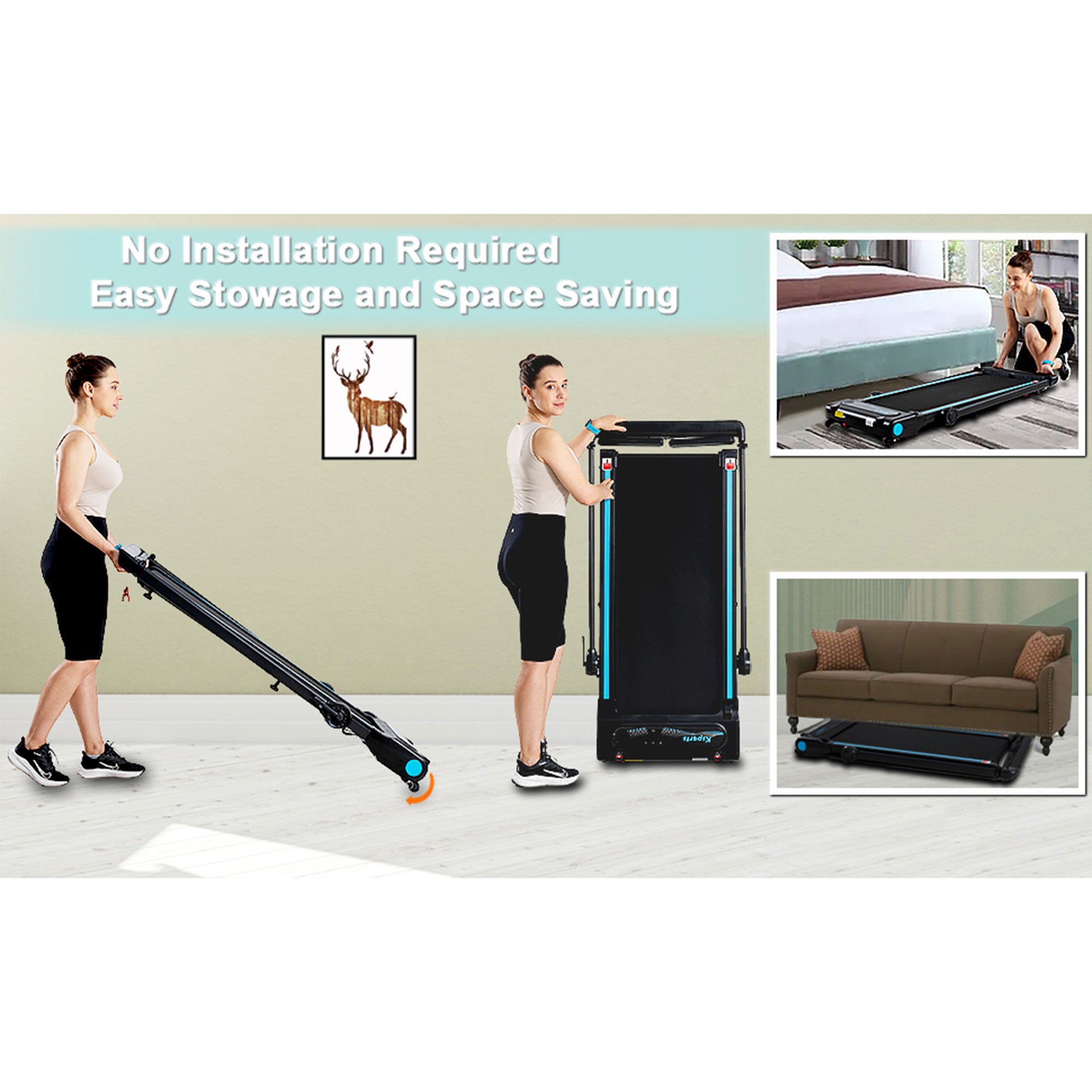 Ksports 3 in 1 Pro Electric Treadmill Cardio Strength Training Set, Navy (Used) - VMInnovations