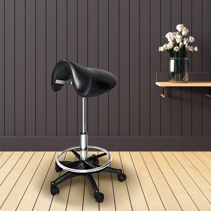 Chromium Professional Rotating Saddle Cutting Stool with  Foam Cushions, Black - VMInnovations