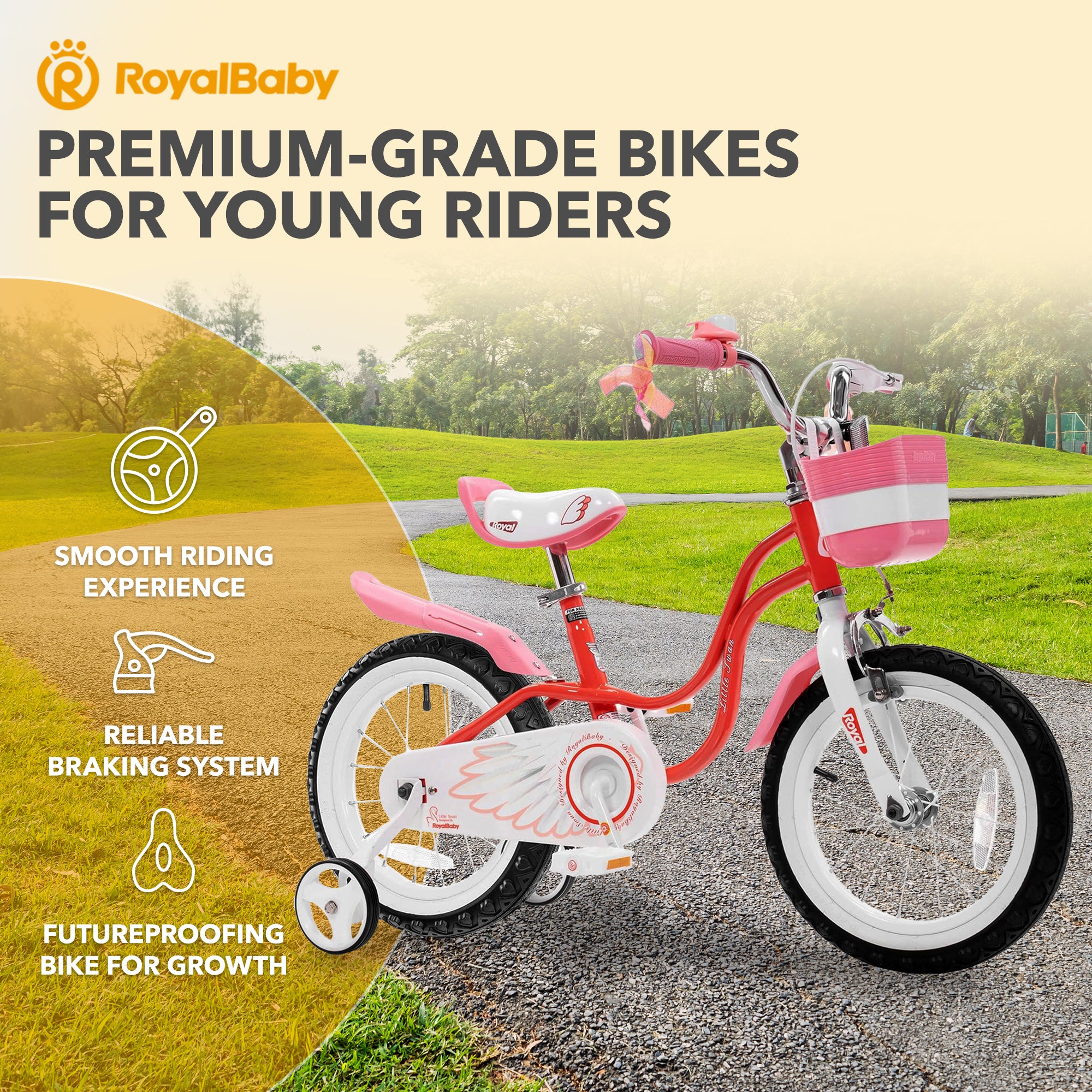 RoyalBaby Princess Girl Kids Bicycle 14 Inch with Training Wheels, Swan/Red - VMInnovations