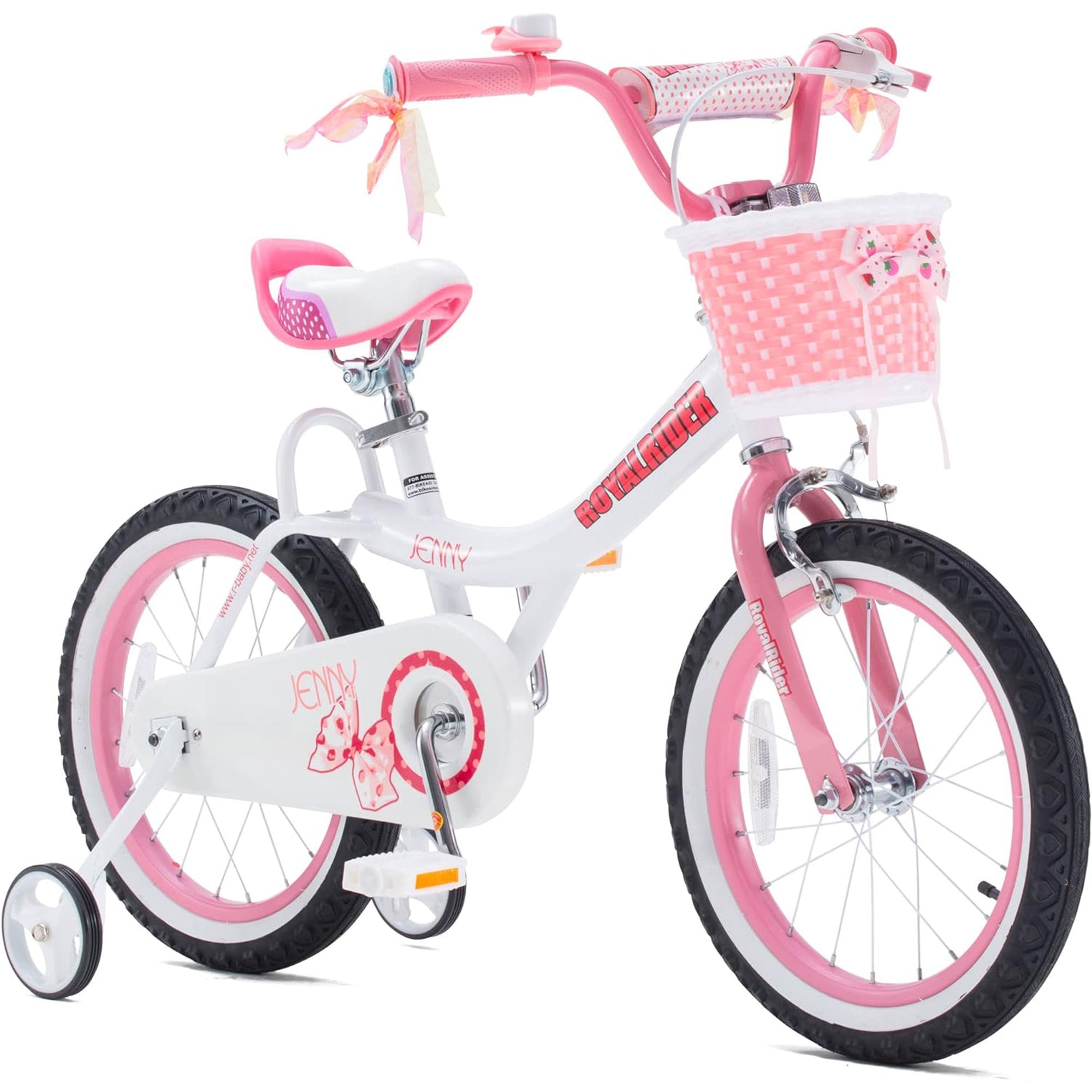 RoyalBaby Princess Girl Bike 16" w/Training Wheels & Kickstand, Jenny/White Pink - VMInnovations
