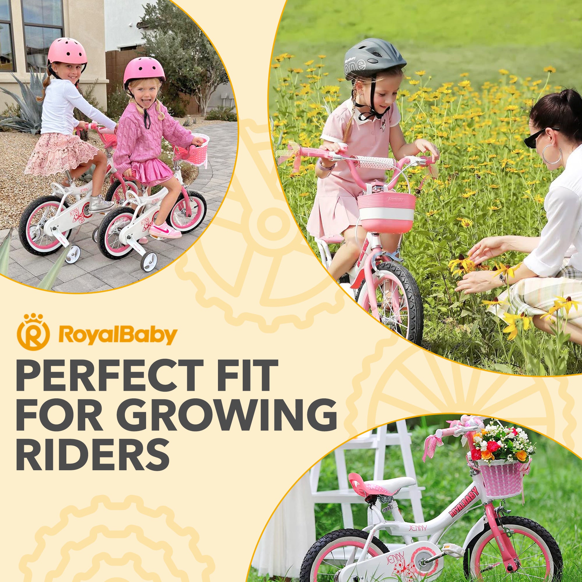 RoyalBaby Princess Girl Bike 16" w/Training Wheels & Kickstand, Jenny/White Pink - VMInnovations