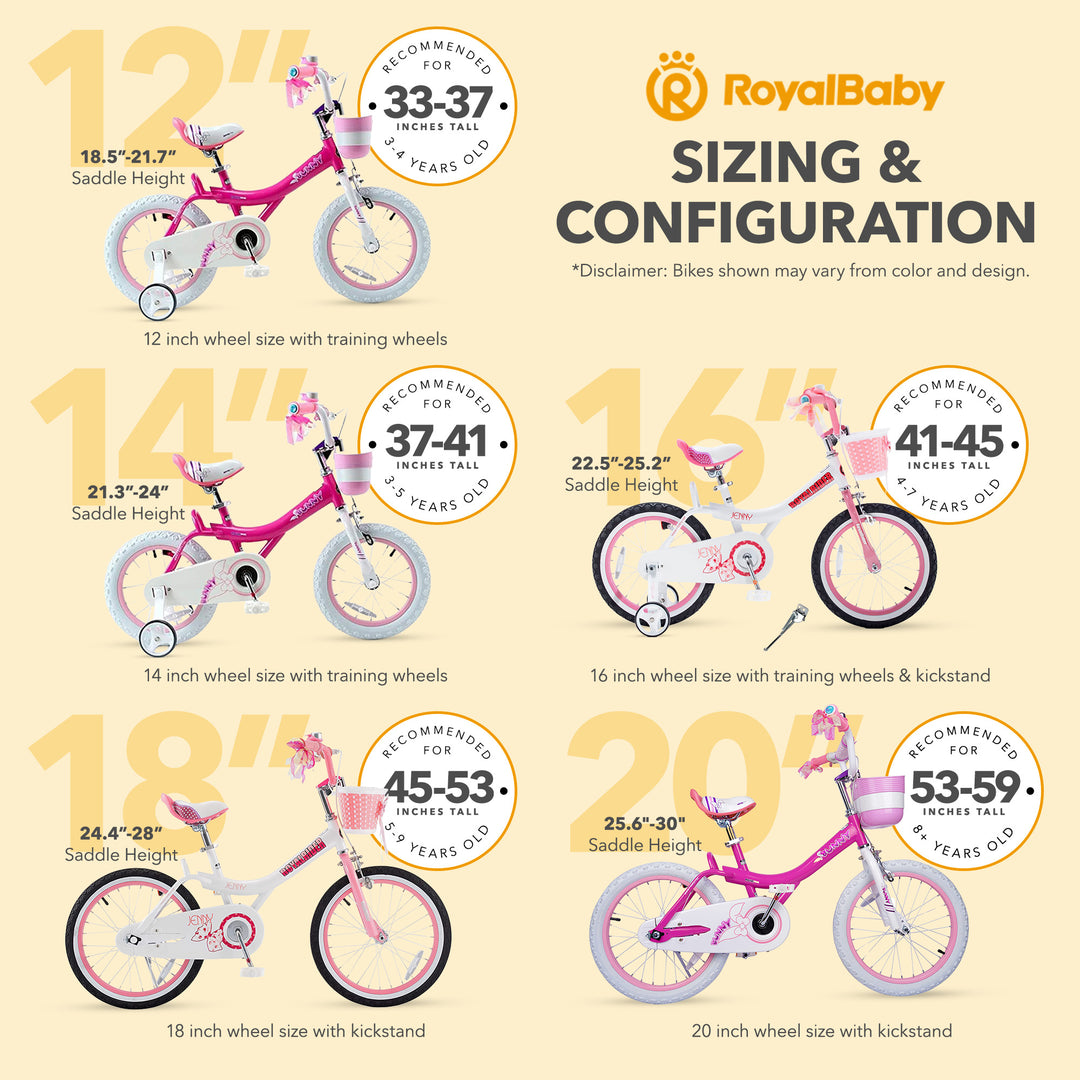 RoyalBaby Princess Girl Kids Bicycle 12" with Training Wheels, Jenny/White Pink - VMInnovations