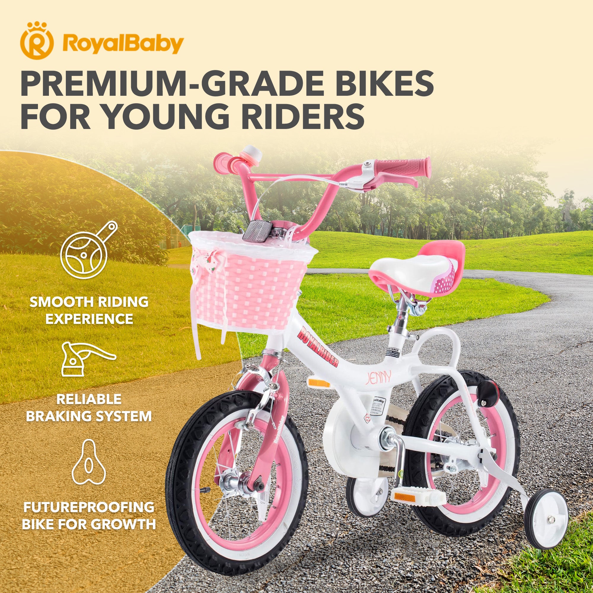 RoyalBaby Princess Bicycle 12" w/Training Wheels, Jenny/White Pink (Open Box)