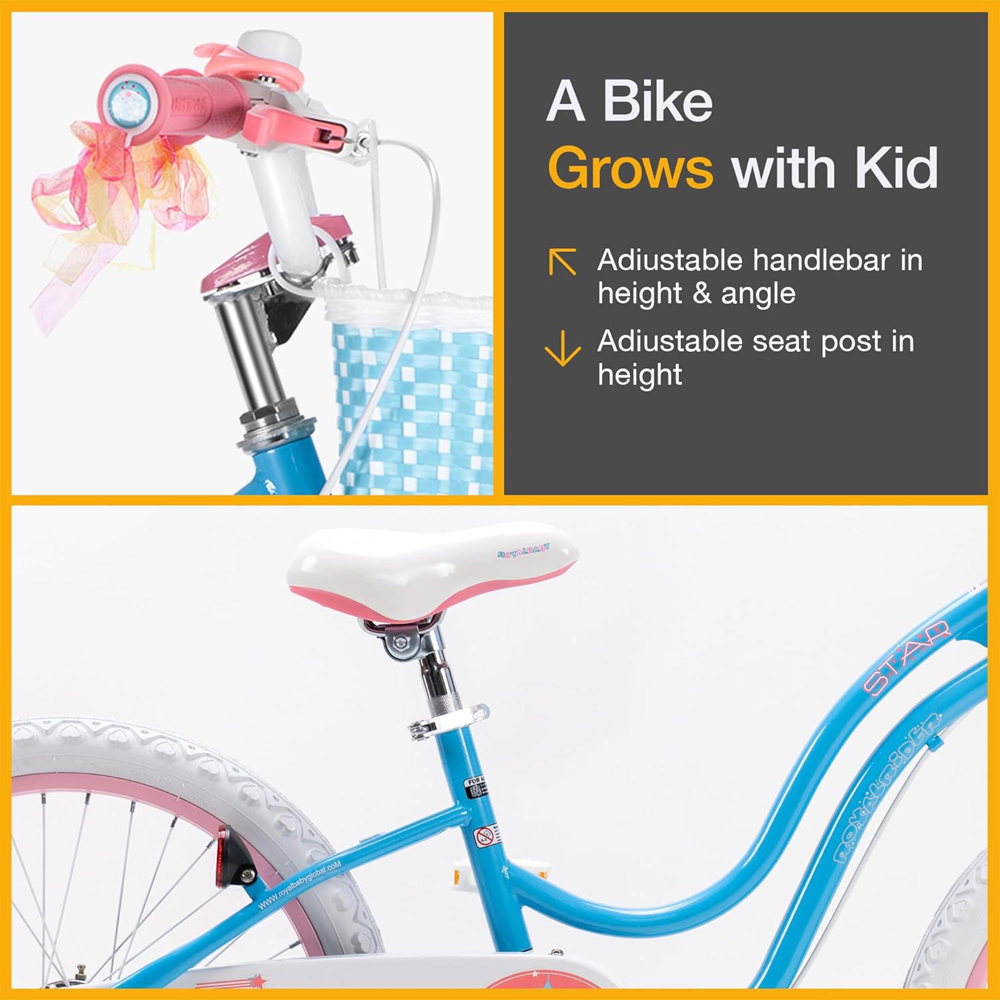 RoyalBaby Stargirl Children's Outdoor Bicycle, 18 Inch with Kickstand, Blue - VMInnovations