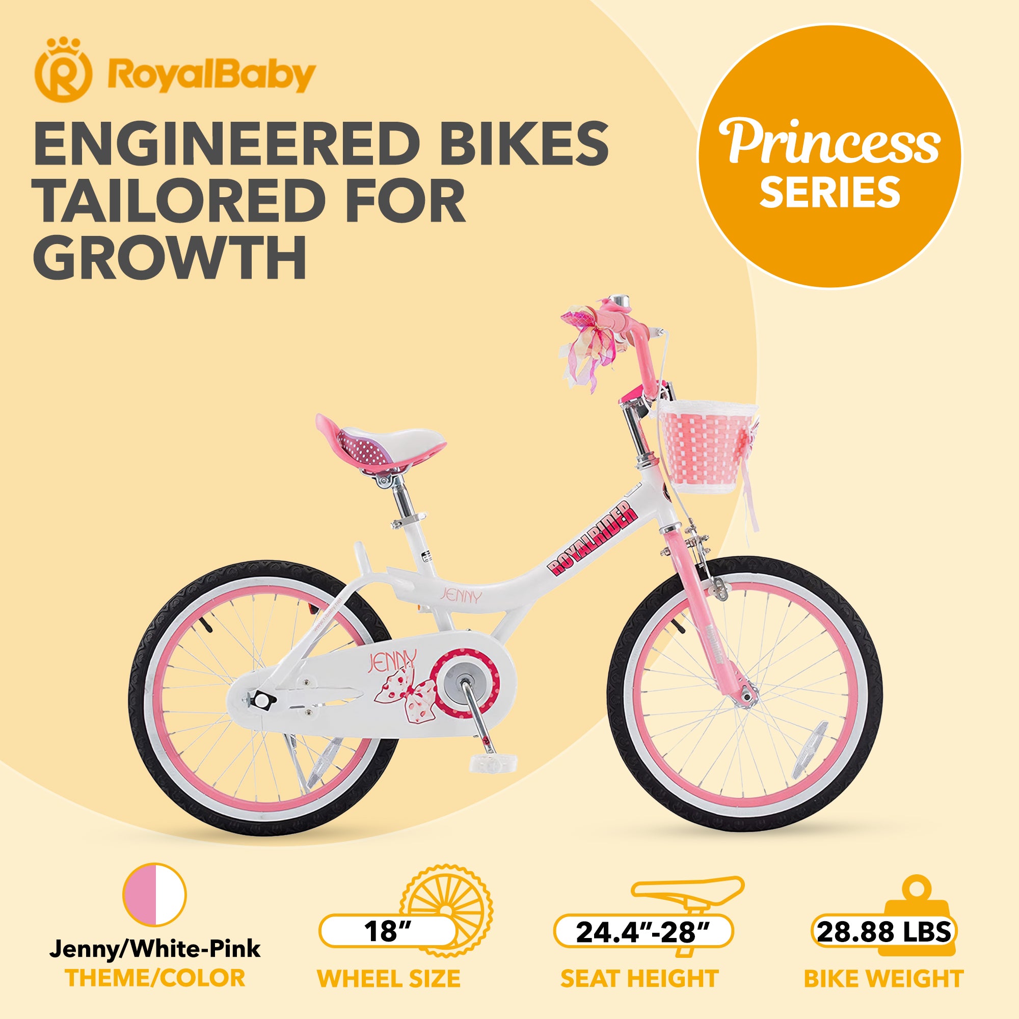 RoyalBaby Princess Girl Kids Outdoor Bicycle 18 Inch with Kickstand, (Open Box) - VMInnovations