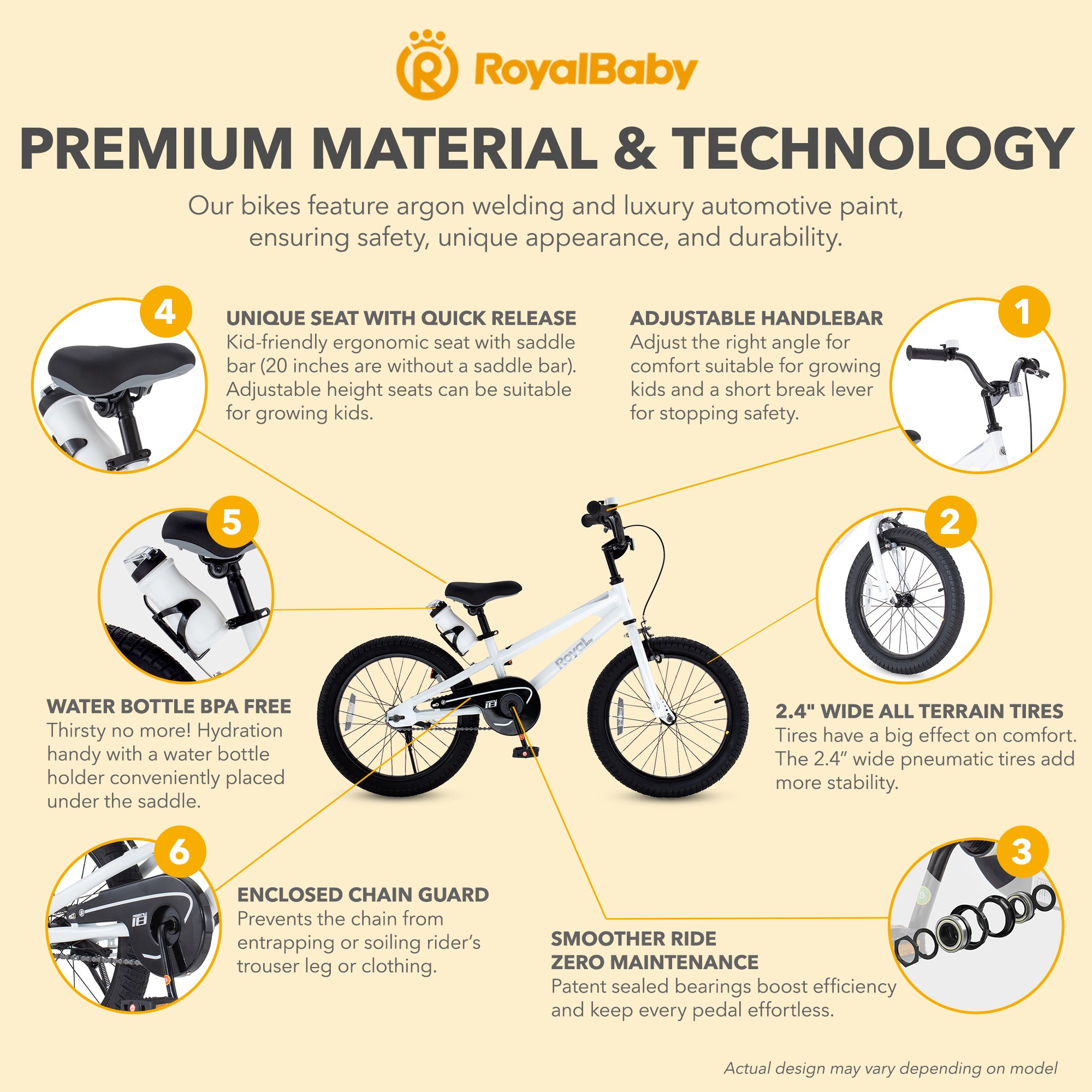 RoyalBaby Freestyle Outdoor Kid's Sporty Bicycle with Kickstand, 18 Inch, White - VMInnovations