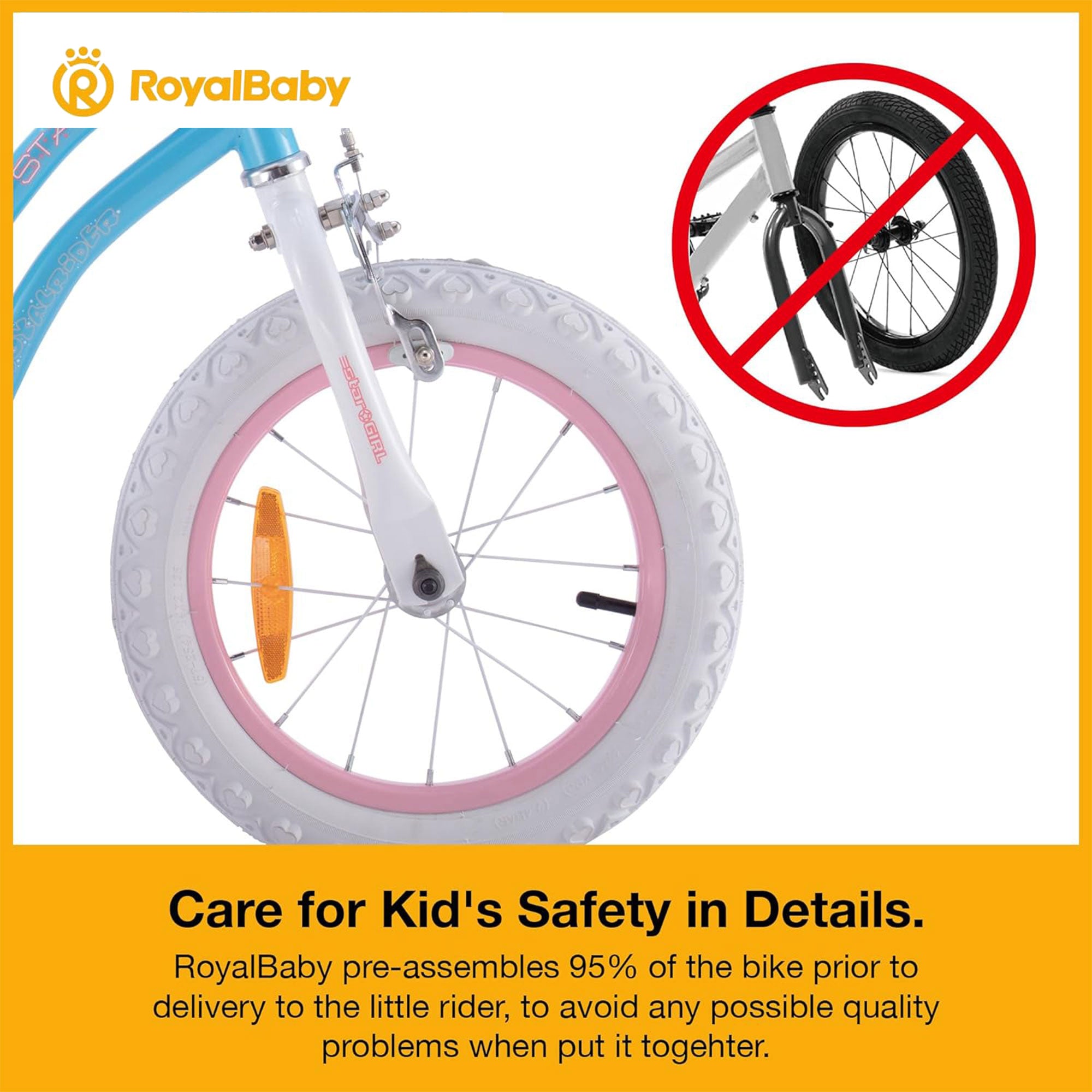 RoyalBaby Stargirl Children's Bicycle 14" w/Training Wheels, Blue (Open Box) - VMInnovations