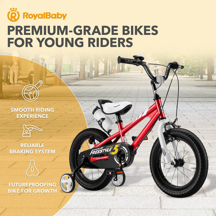 RoyalBaby Freestyle Outdoor Kid's Bicycle with Training Wheels, 12 Inch, Red - VMInnovations