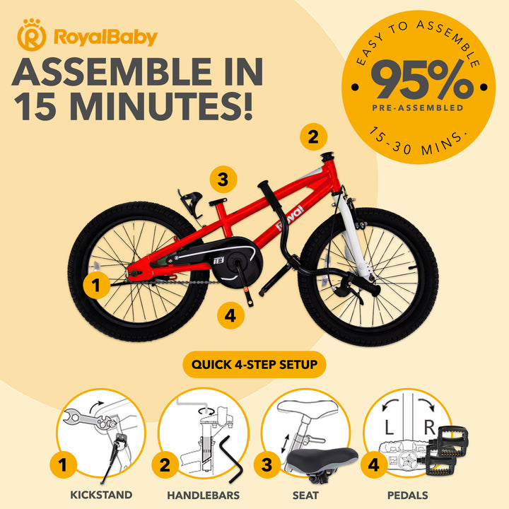 RoyalBaby Freestyle Outdoor Kid's Sporty Bicycle with Kickstand, 18 Inch, Red