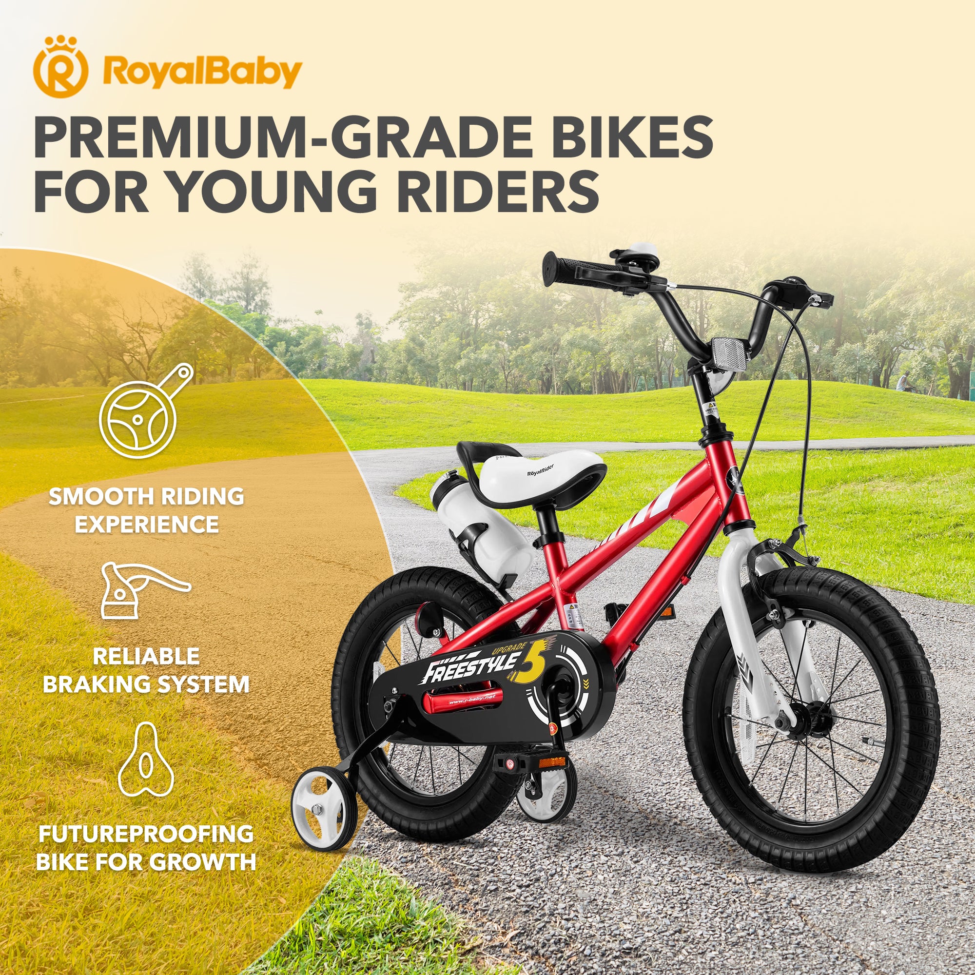 RoyalBaby Freestyle Kid's Bicycle with Training Wheels, 14 Inch, Red (Open Box) - VMInnovations