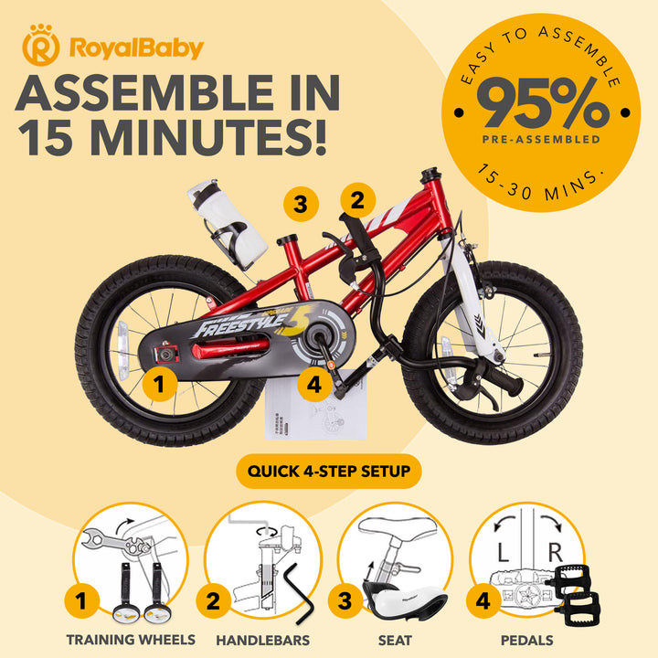 RoyalBaby Freestyle Kid's Bicycle with Training Wheels, 14 Inch, Red (Open Box) - VMInnovations