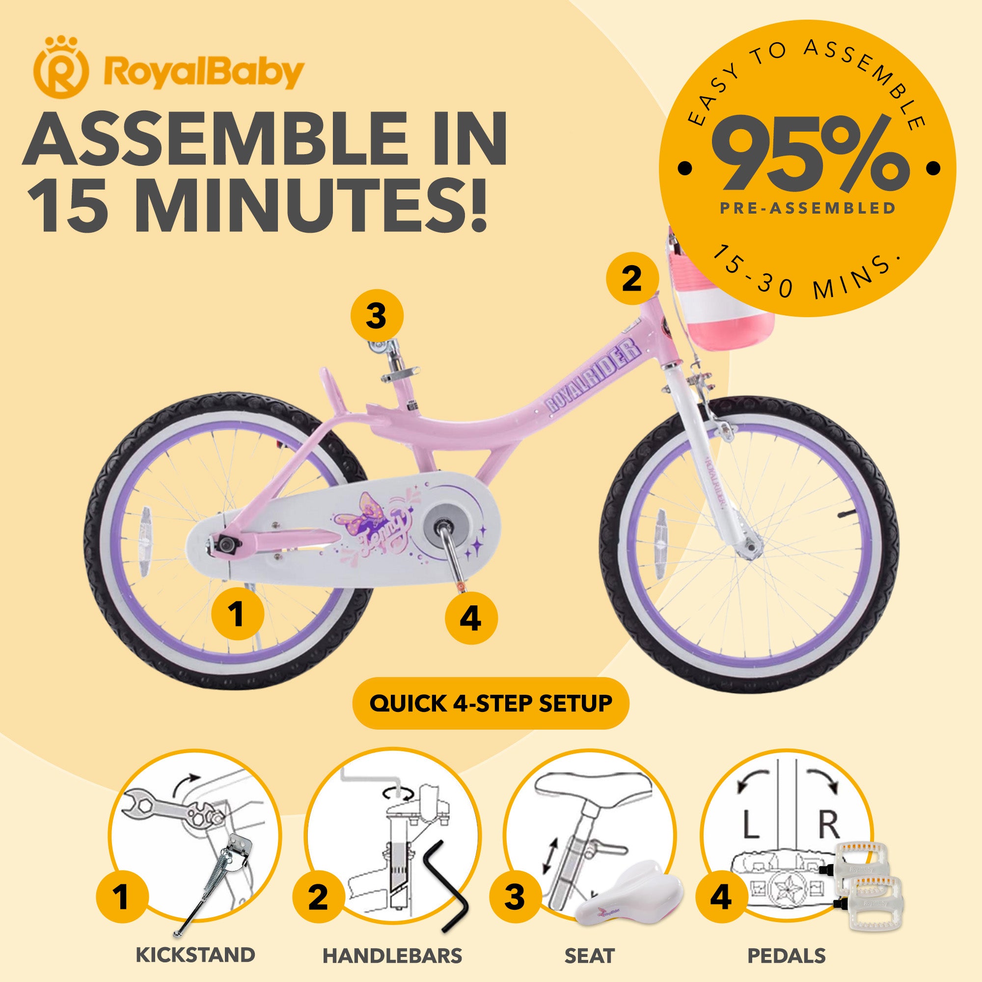 RoyalBaby Princess Bicycle 20" with Kickstand, Jenny Light Pink (Open Box)