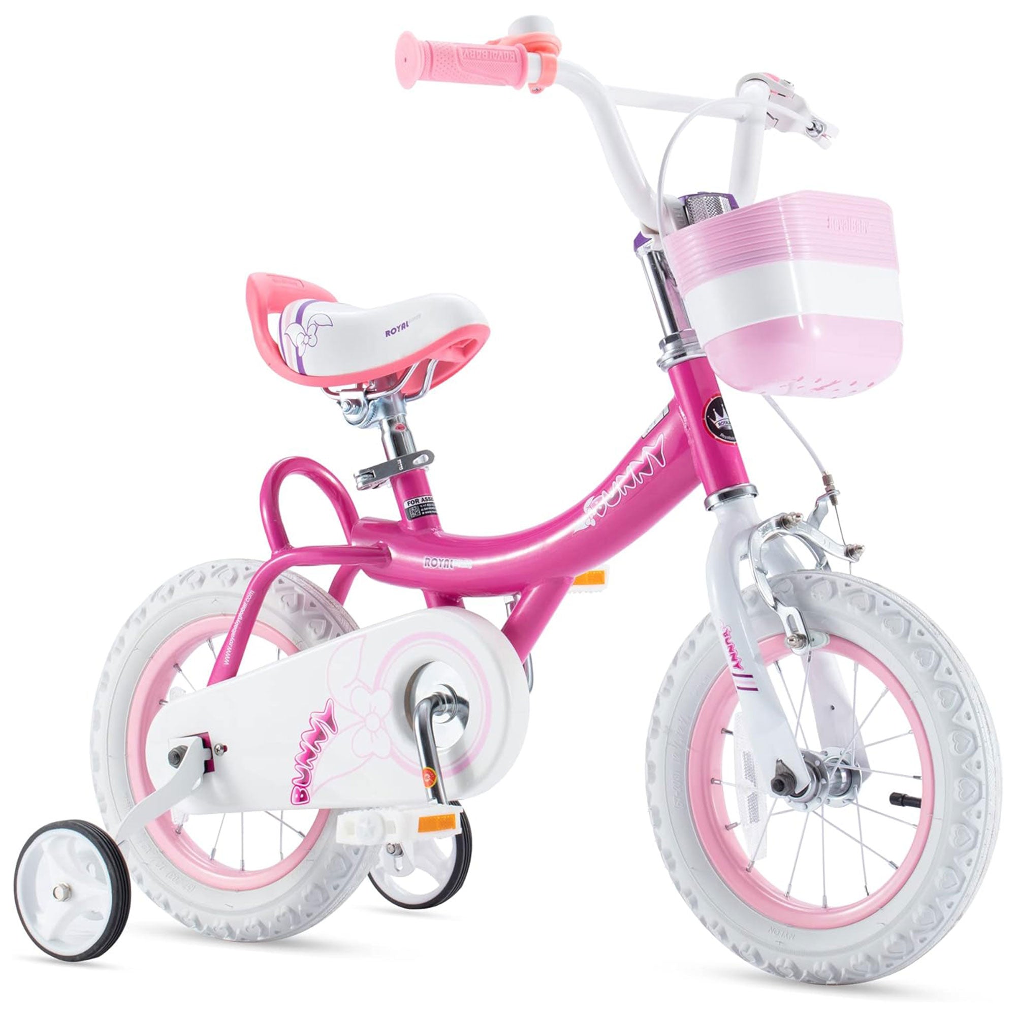 RoyalBaby Princess Girl Bike 16" w/Training Wheels & Kickstand, Bunny/Fuchsia - VMInnovations