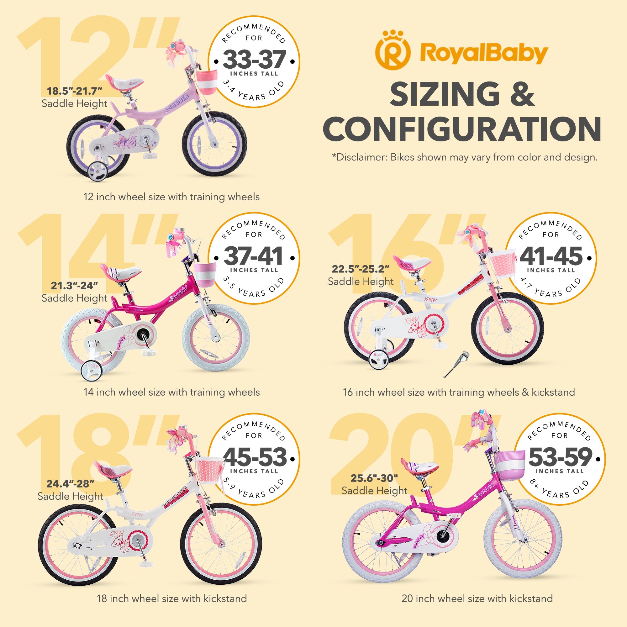 RoyalBaby Princess Girl Kids Bicycle 12" with Training Wheels, Jenny/Light Pink - VMInnovations