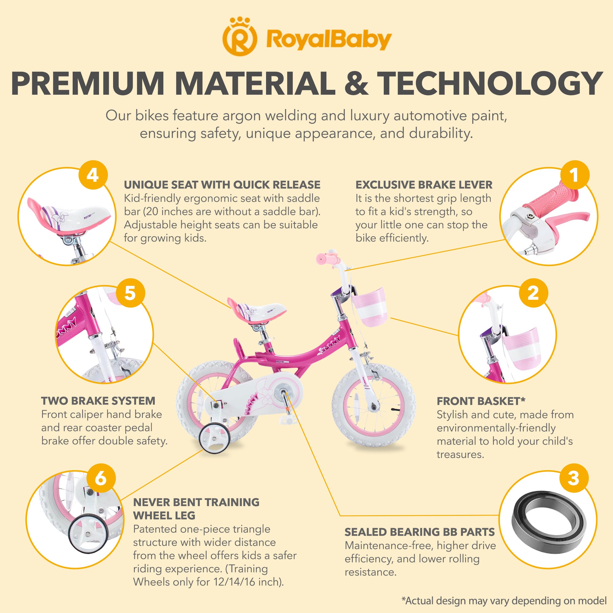 RoyalBaby Princess Girl Bike 16"w/Training Wheels & Kickstand, Bunny/Pink Purple - VMInnovations