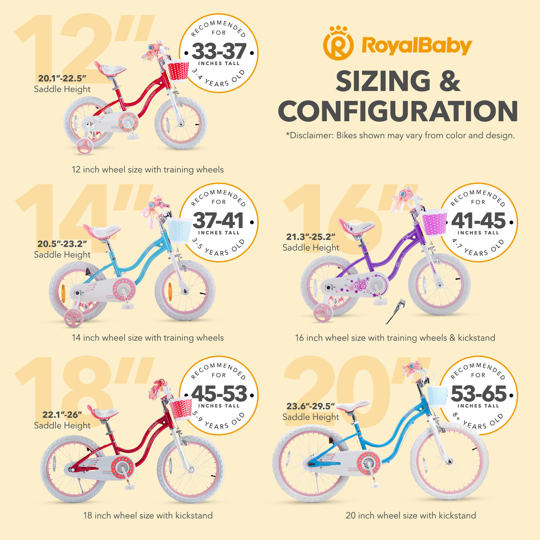 RoyalBaby Stargirl Children's Outdoor Bicycle 12 Inch with Training Wheels, Pink - VMInnovations