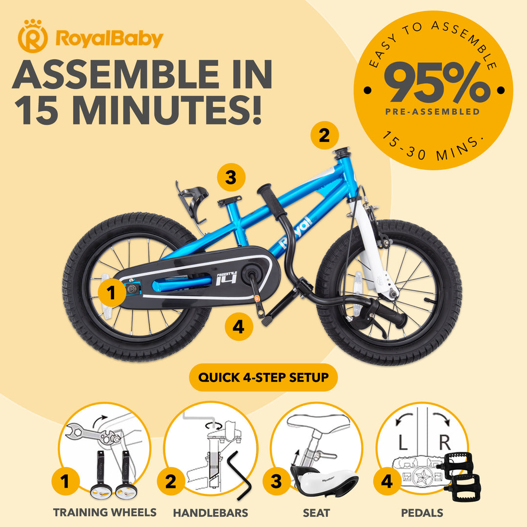 RoyalBaby Freestyle Outdoor Kid's Bicycle with Training Wheels, 16 Inch, Blue - VMInnovations