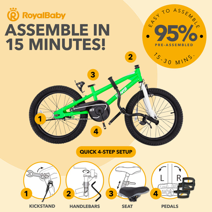 RoyalBaby Freestyle Outdoor Kid's Sporty Bicycle with Kickstand, 18 Inch, Green