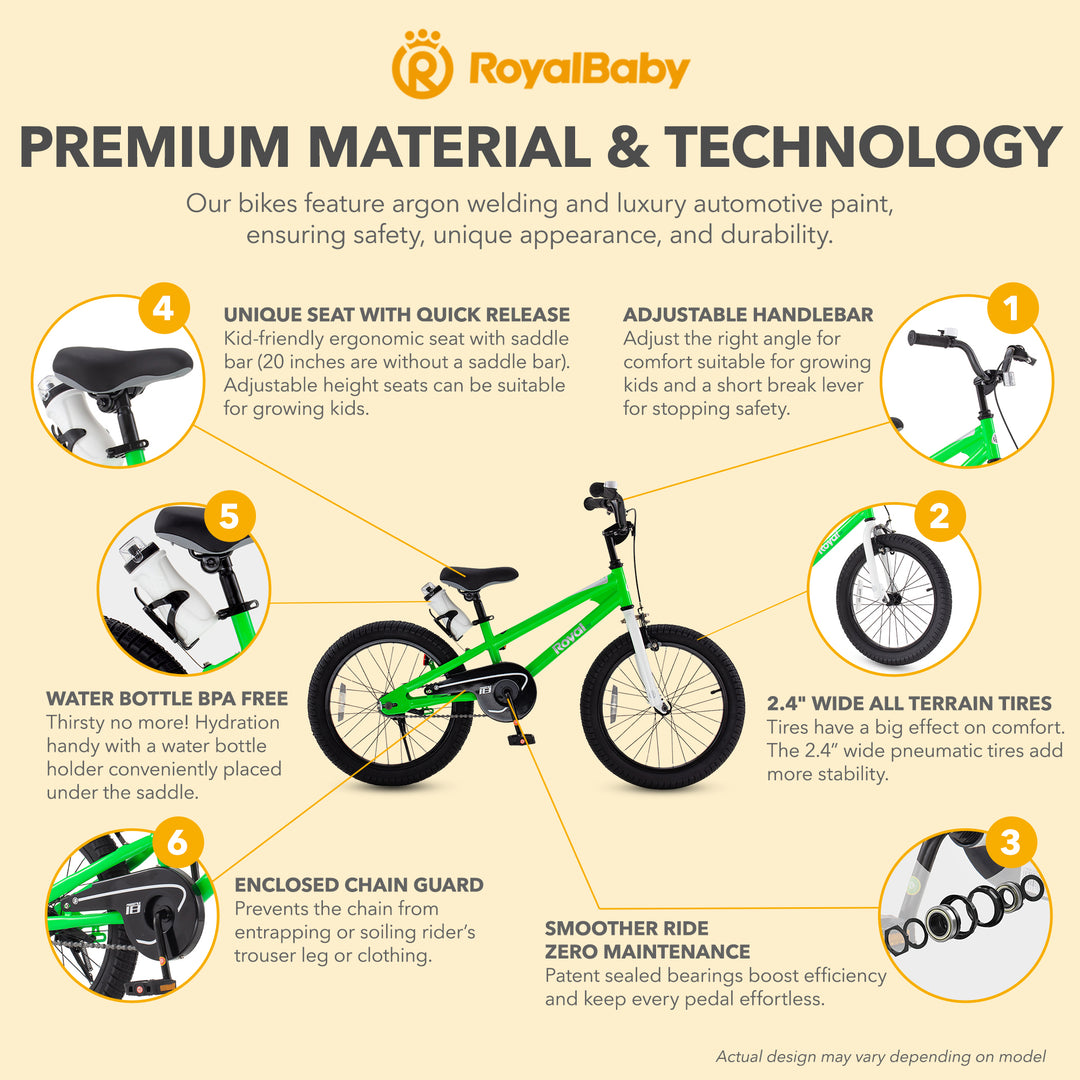 RoyalBaby Freestyle Outdoor Kid's Sporty Bicycle with Kickstand, 18 Inch, Green