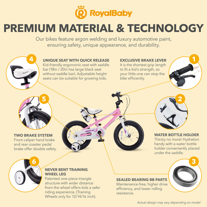 RoyalBaby Freestyle Outdoor Kid's Bicycle with Training Wheels, 12 Inch, Pink - VMInnovations