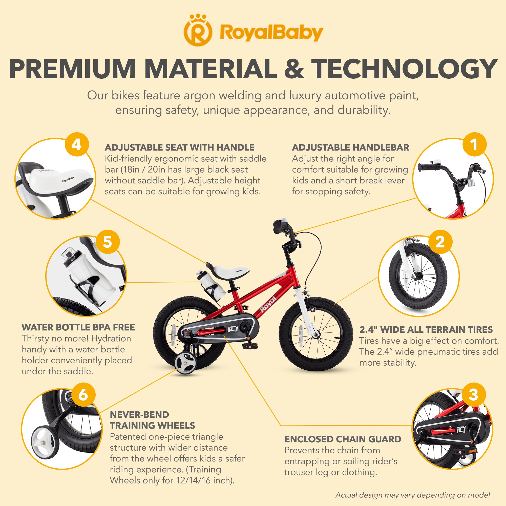 RoyalBaby Freestyle Outdoor Kid's Bicycle with Training Wheels, 16 Inch, Red - VMInnovations