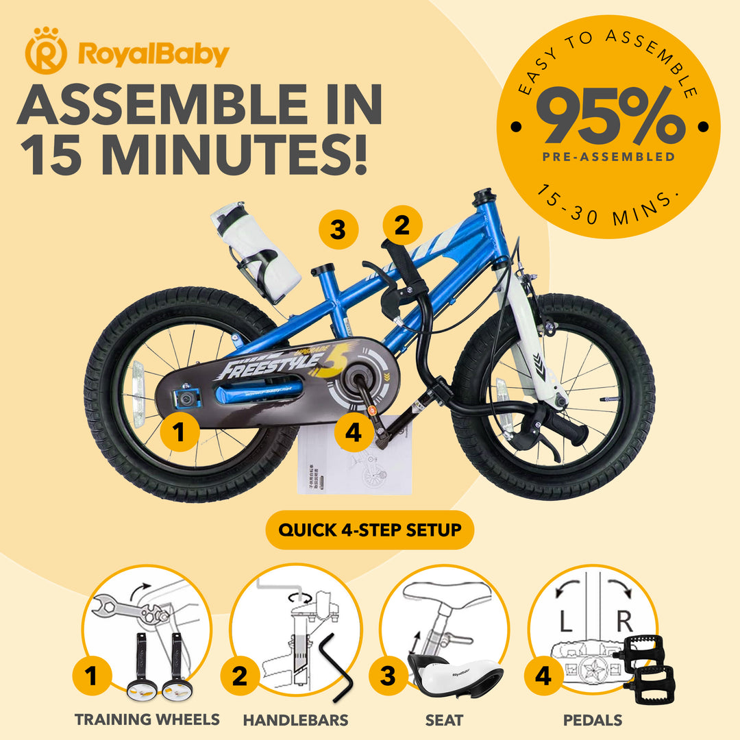RoyalBaby Freestyle Outdoor Kid's Bicycle Training Wheels, 14", Blue (Open Box) - VMInnovations