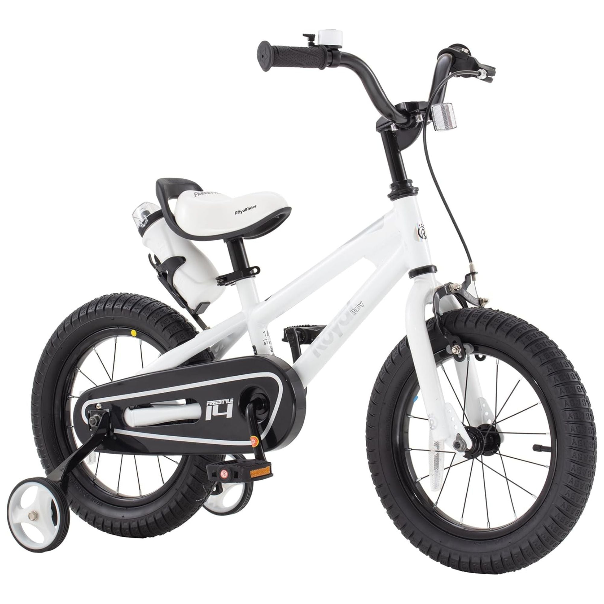 RoyalBaby Freestyle Outdoor Kid's Bicycle with Training Wheels, 16 Inch, White - VMInnovations