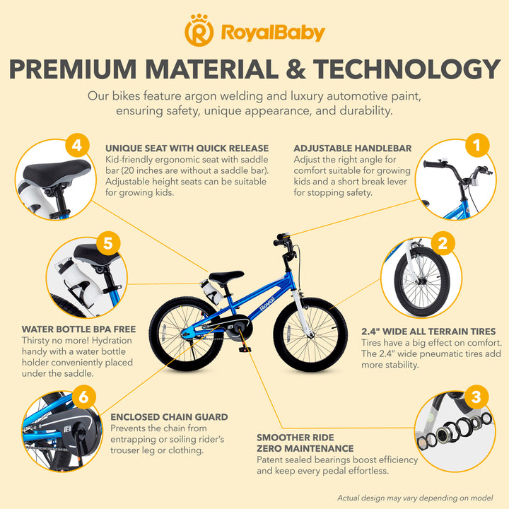 RoyalBaby Freestyle Outdoor Kid's Sporty Bicycle with Kickstand, 18 Inch, Blue