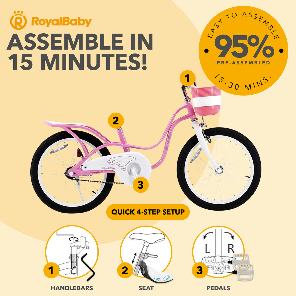 RoyalBaby Princess Girl Kids Outdoor Bicycle 18 Inch with Kickstand (Open Box) - VMInnovations