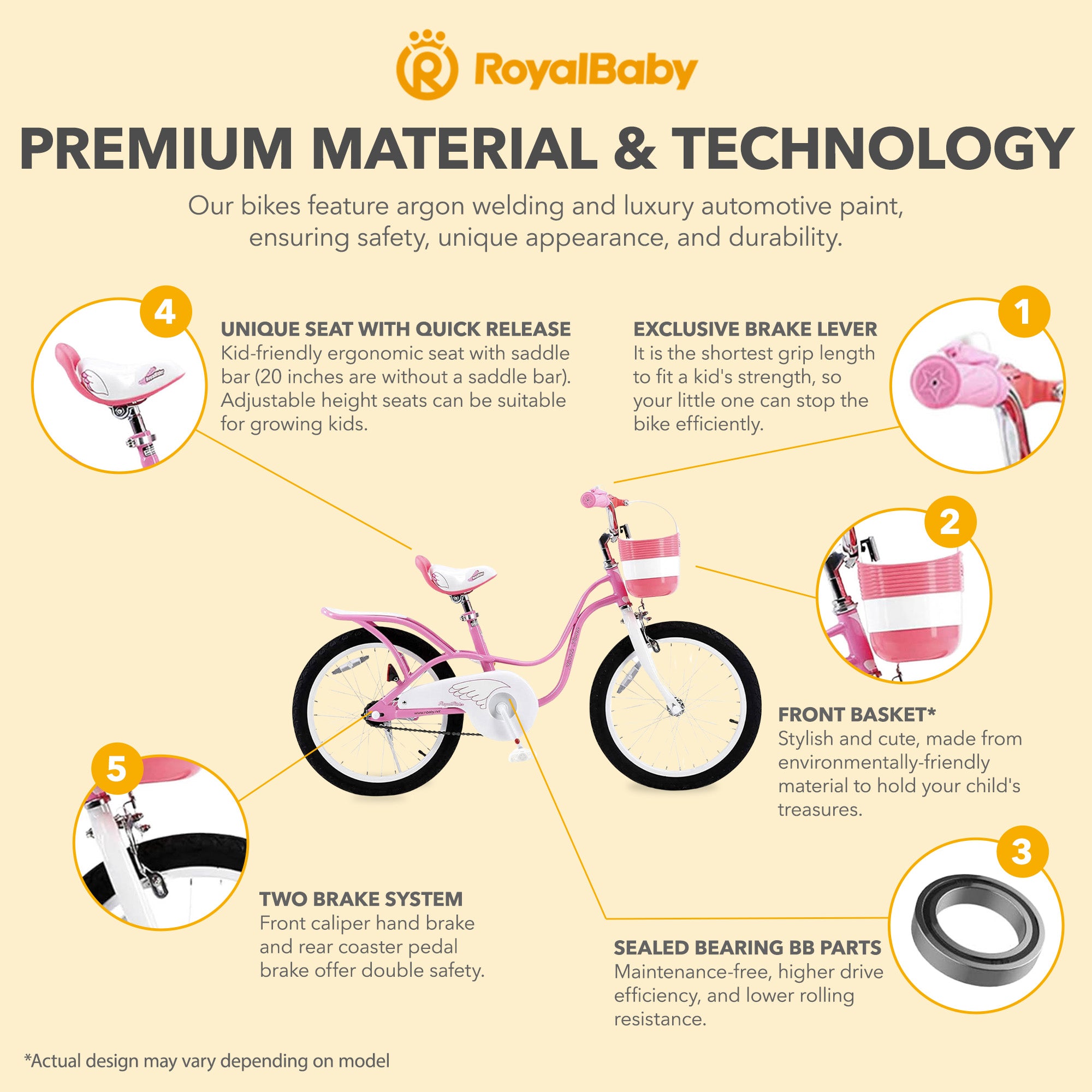 RoyalBaby Princess Girl Kids Outdoor Bicycle 18 Inch with Kickstand, Swan/Pink