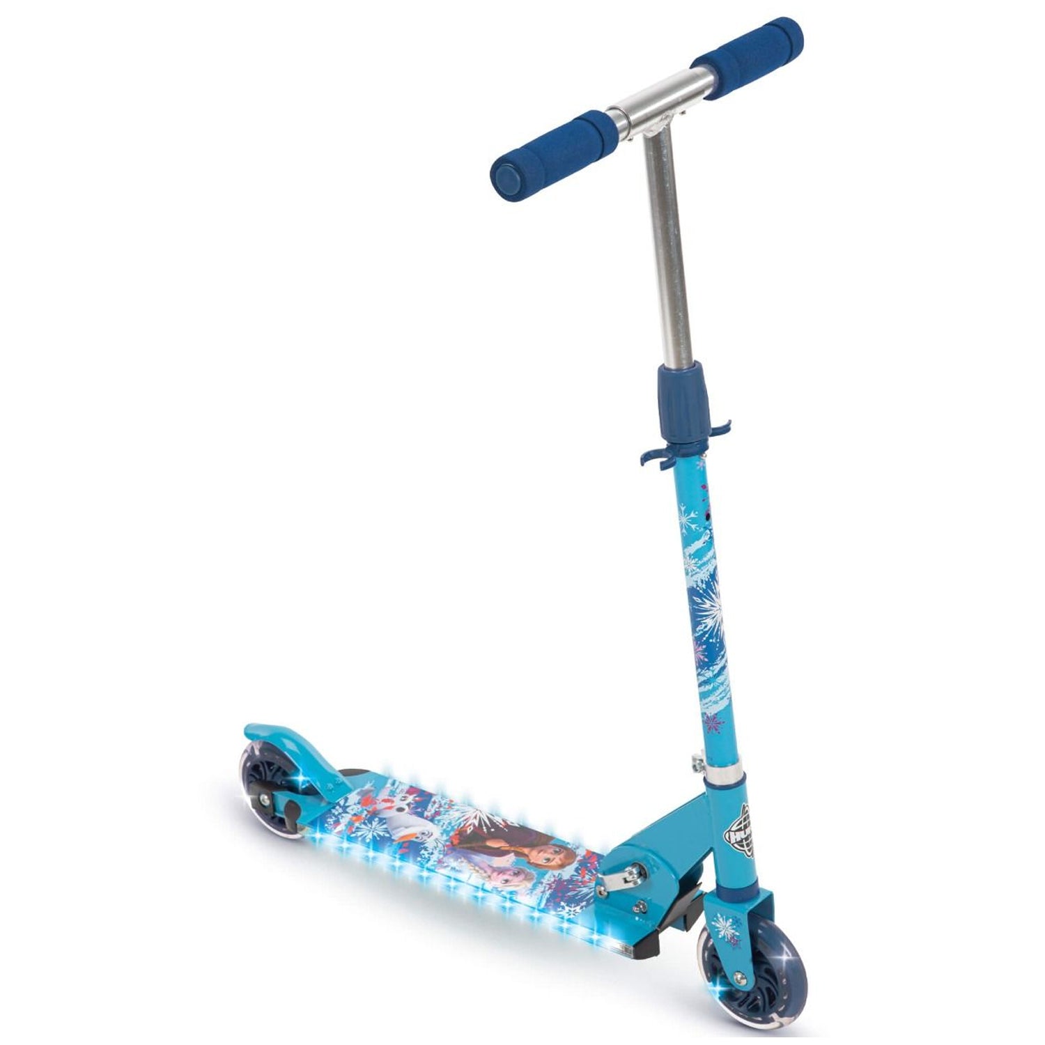 Huffy Frozen II Kids Ages 5+ Folding Outdoor Inline Scooter w/ LED Lights, Blue