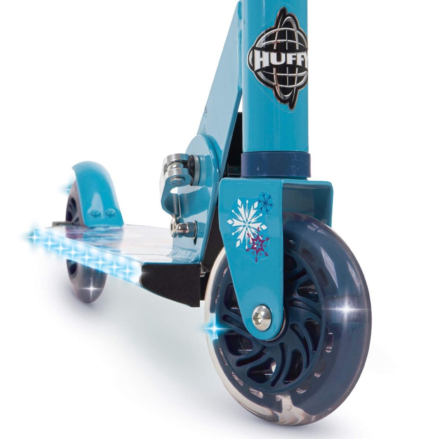 Huffy Frozen II Kids Ages 5+ Folding Outdoor Inline Scooter w/ LED Lights, Blue