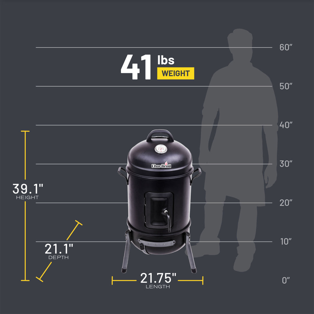 Char-Broil 16 Inch Alloy Steel Cylinder Bullet Smoker with Dual Carry Handles - VMInnovations
