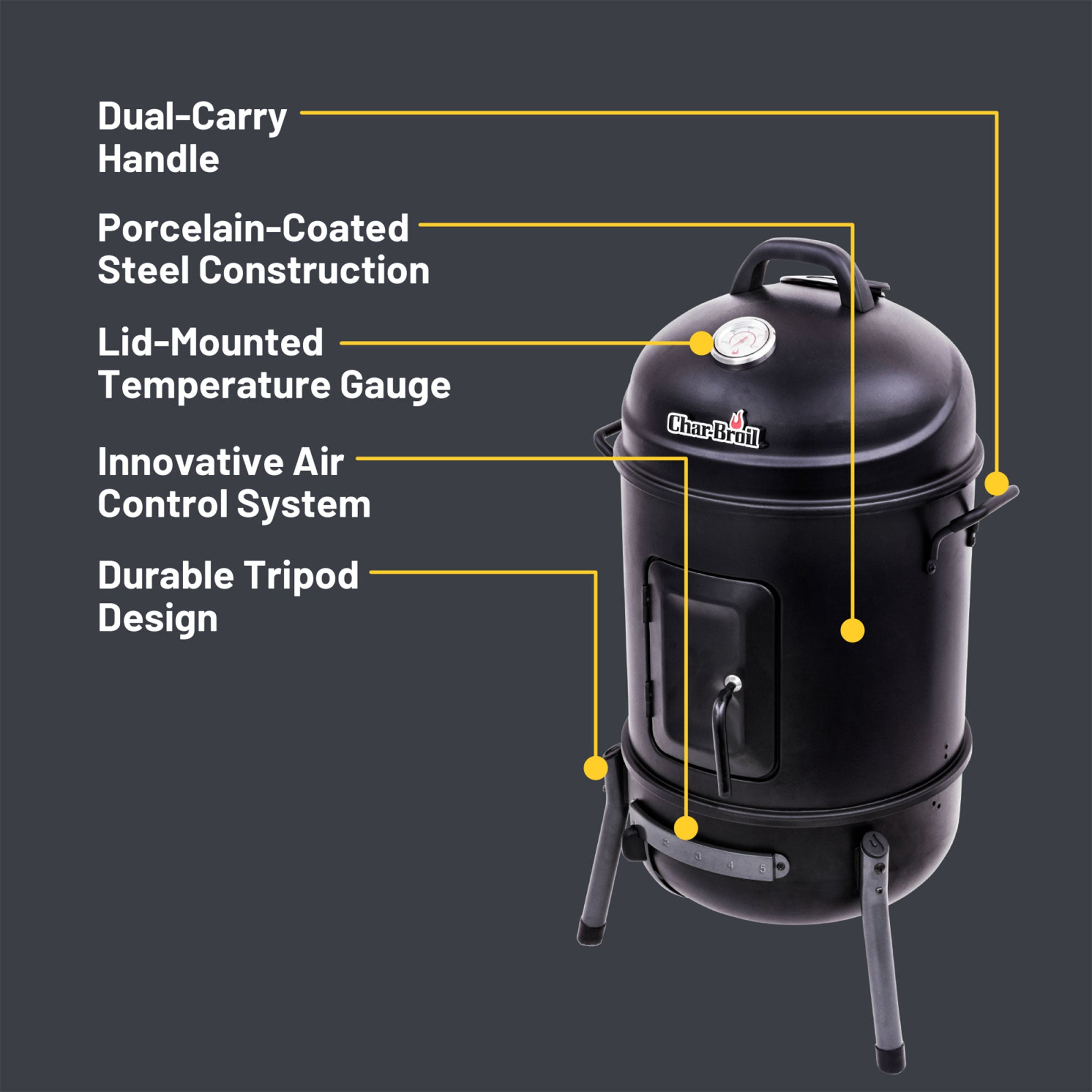 Char-Broil 16" Steel Cylinder Bullet Smoker w/Dual Carry Handles(For Parts) - VMInnovations