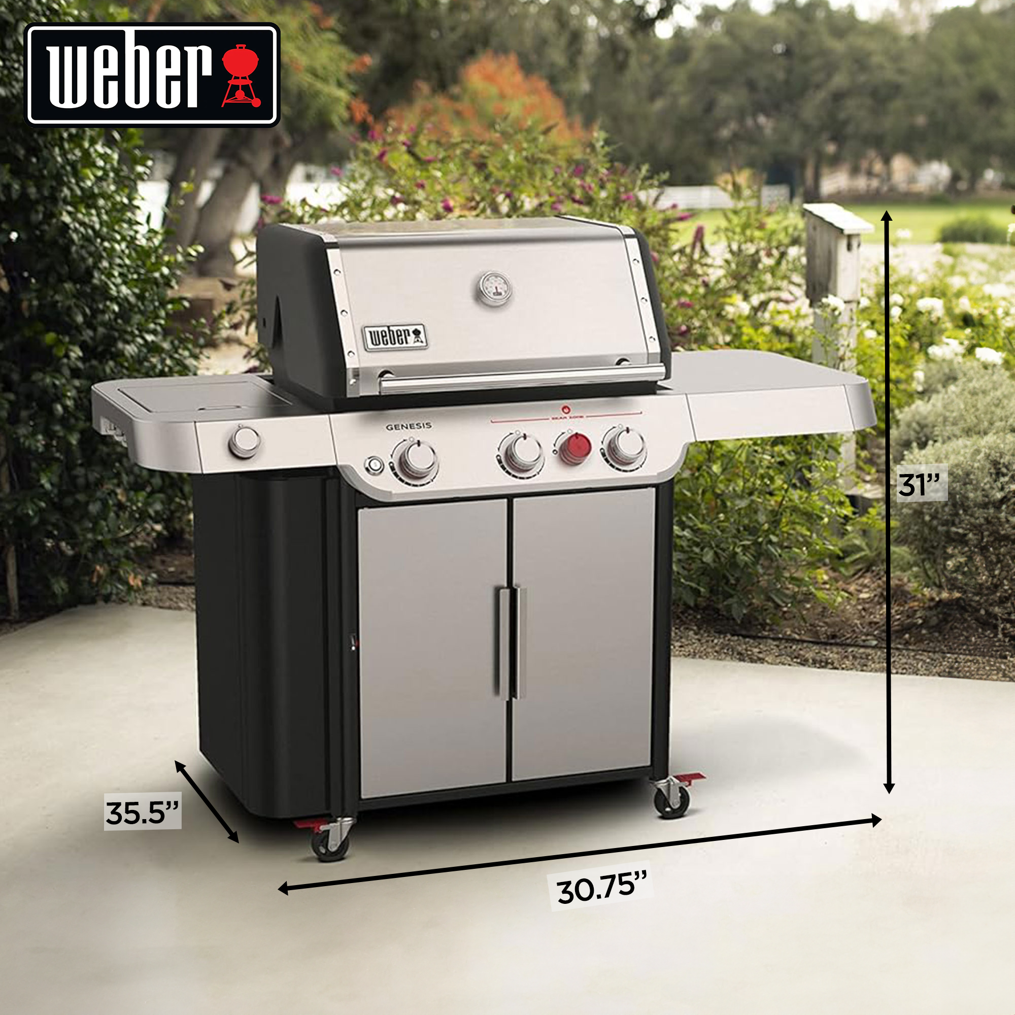 Weber Genesis S-335 Outdoor Stainless Steel 3 Burner Natural Gas Grill, Silver - VMInnovations